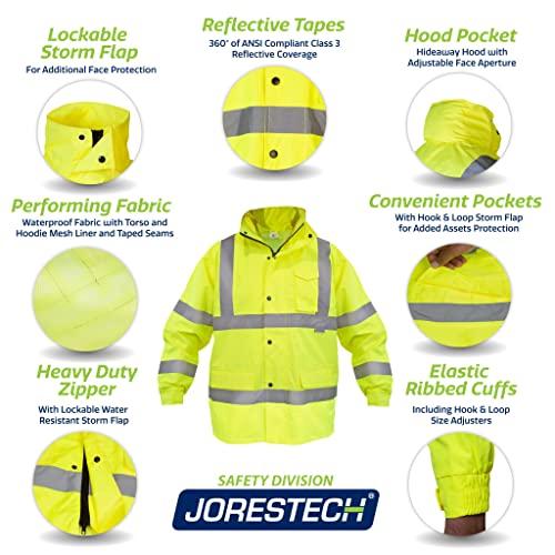 JORESTECH JORESTECH Safety Rain Jacket Waterproof Reflective High Visibility with Interior Mesh Yellow/Lime ANSI Class 3 Level 2 Type R JK-03 (5XL)