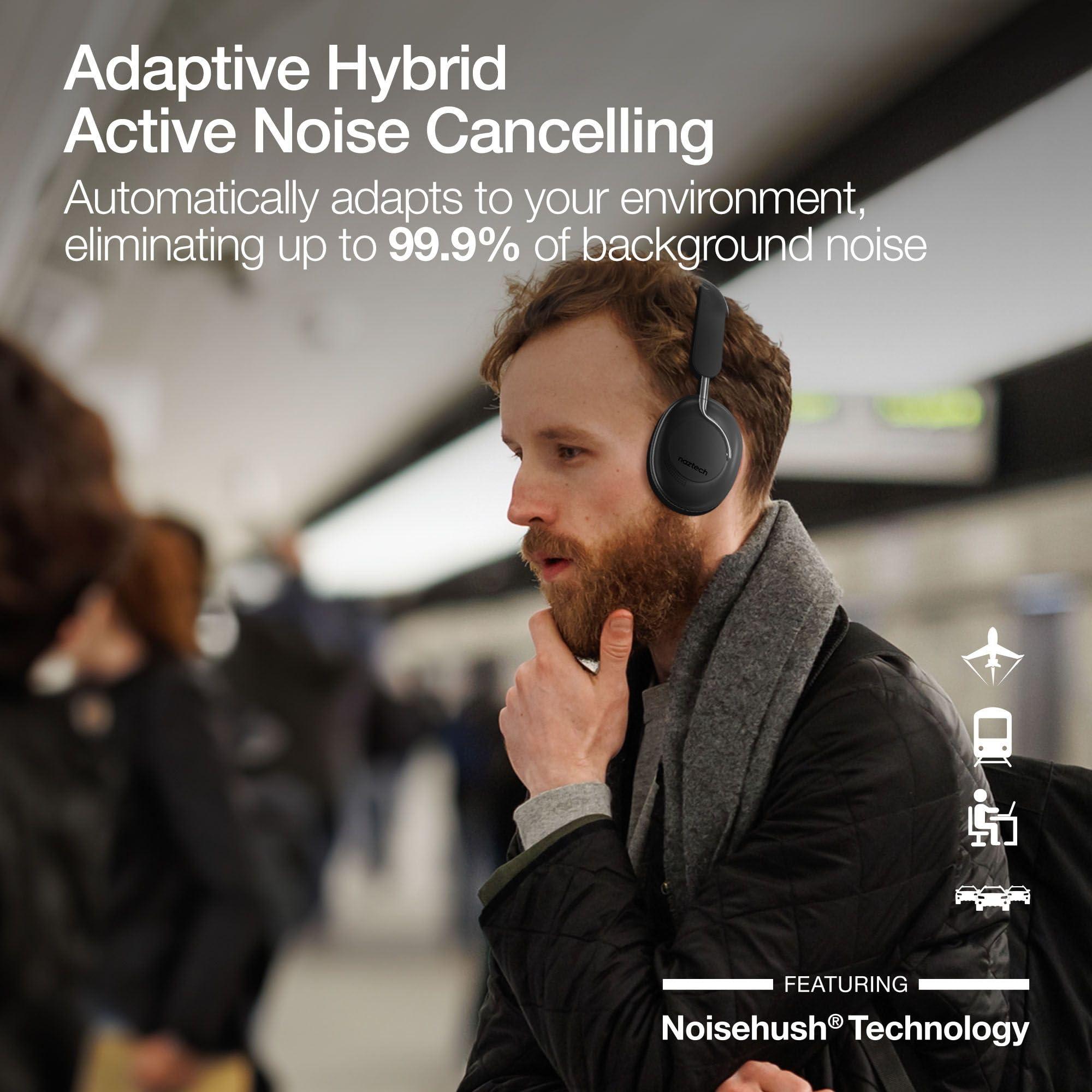 Naztech Naztech Aura 360 Midnight 24HR ANC Over Ear Headphone Wireless, Noise Cancelling Headphones Over Ear, Bluetooth Headphone Gym, Active Noise Cancelling Head Phones, Multipoint Connection Dual Voice Mic