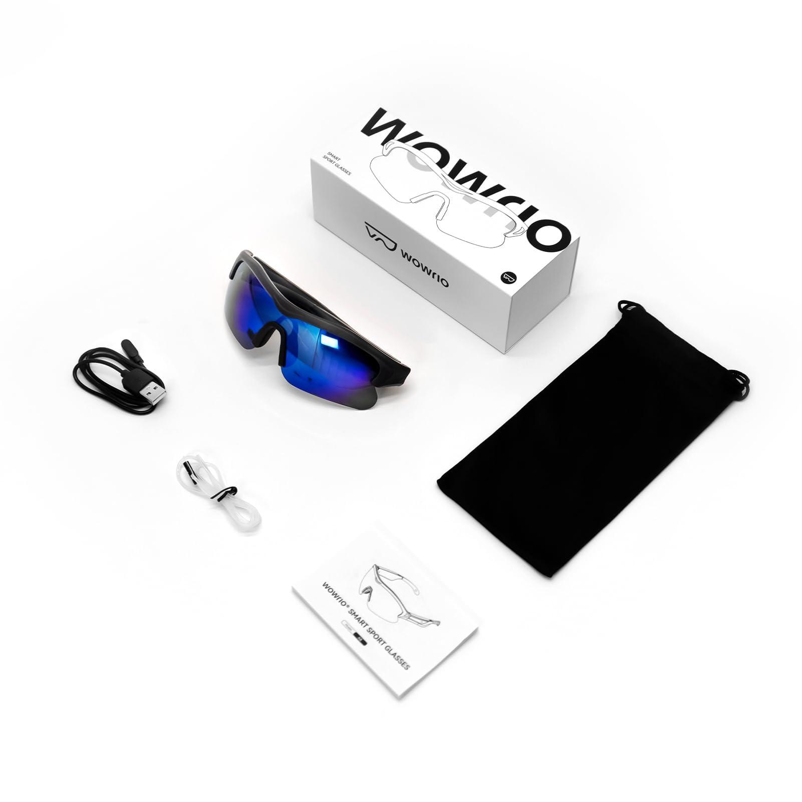 WOWRIO Cycling Bluetooth Glasses with Open-Ear Hi-Fi Audio, AI Noise-Canceling Mic, UV400 Protection, IPX4 Waterproof, All-Day Battery, Ultra-Light 40g, Wind Noise Reduction, for Biking, Running & Scootering