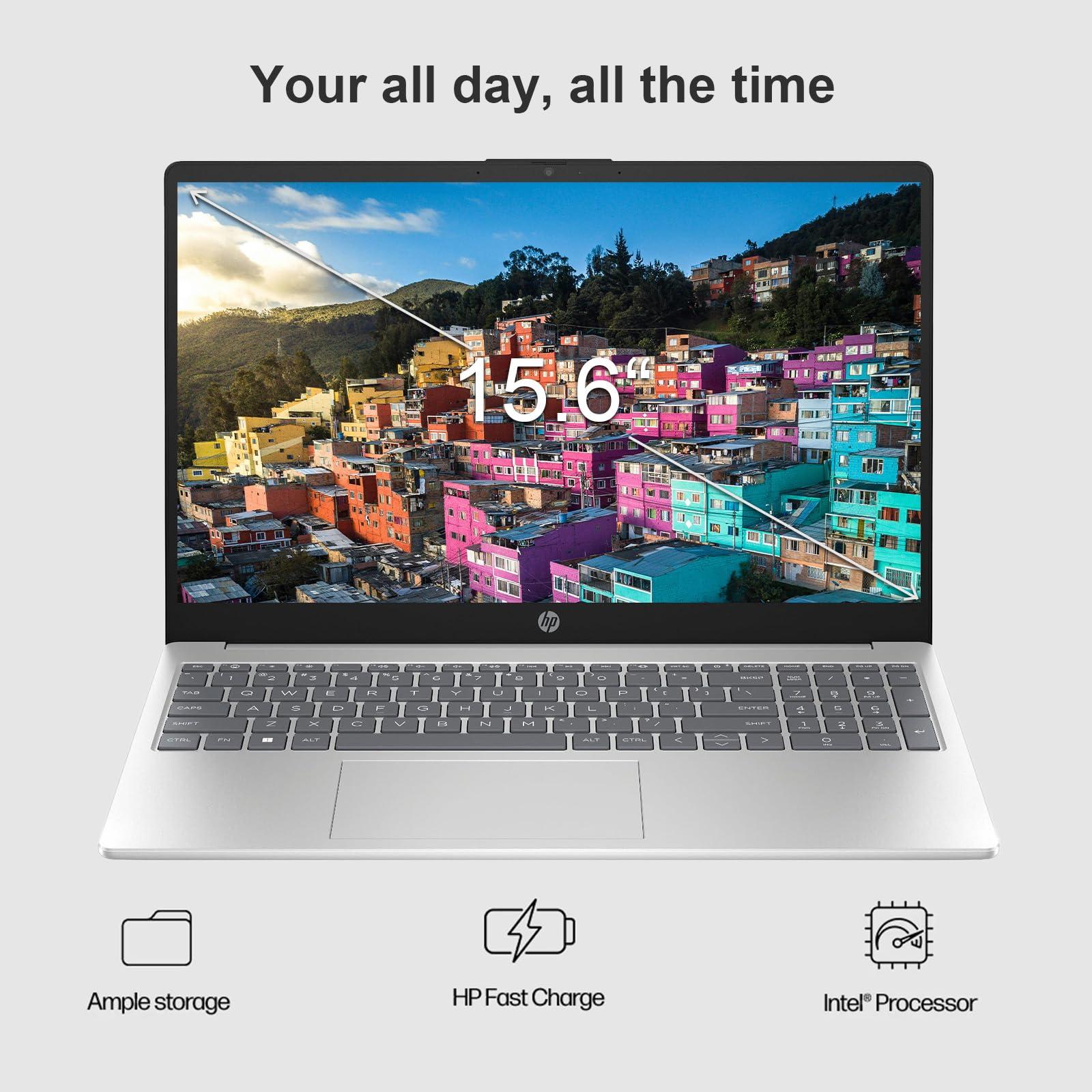 HP HP 15.6" HD Laptop, 13th Gen Intel Core i5-1334U Business Laptop, 8GB RAM, 512GB SSD, Iris Xe Graphics, Anti-Glare, Bluetooth, WiFi 6, HDMI, Silver, Windows 11 Home with Designed Mouse