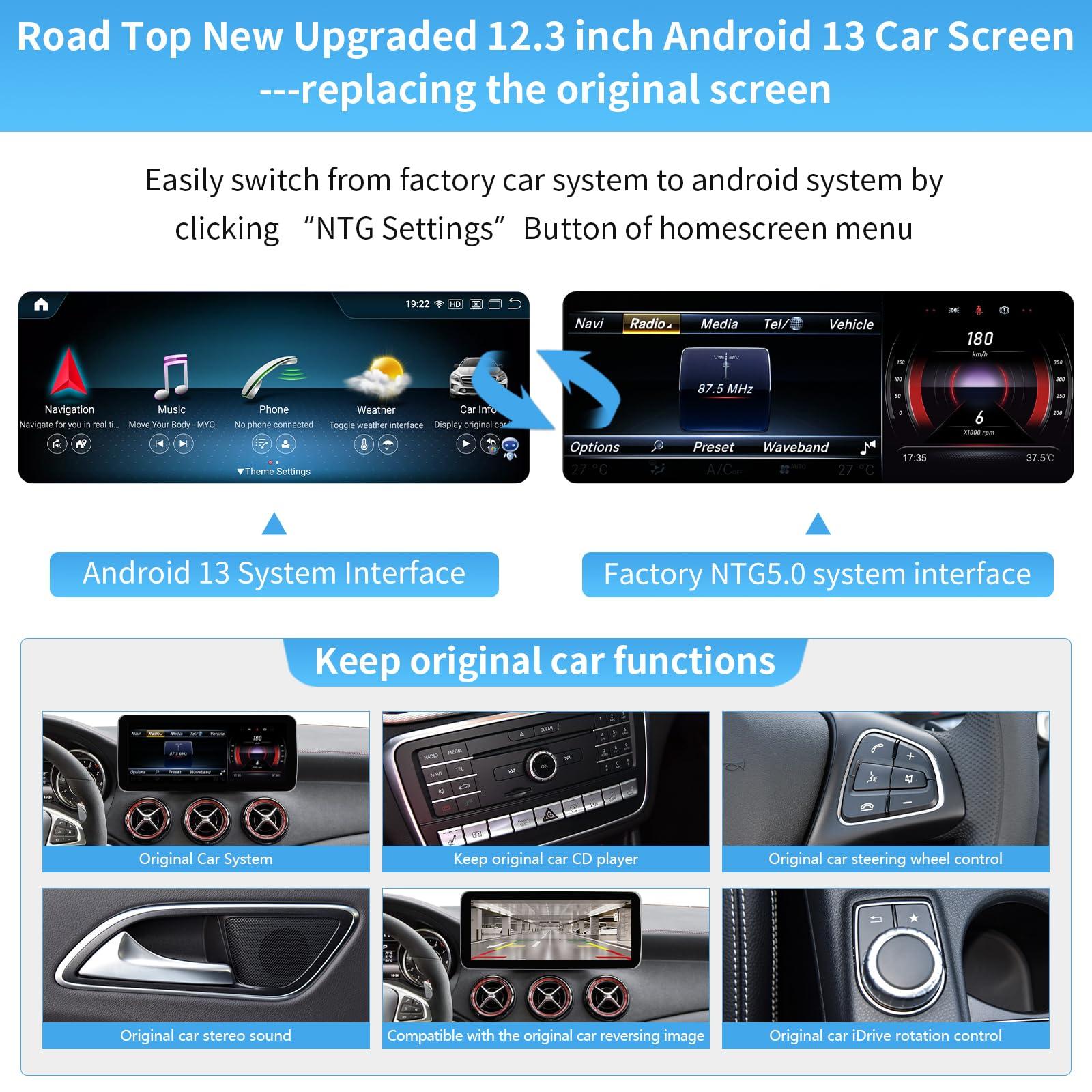 Road Top Road Top Android 13 Car Radio Touchscreen 12.3" Car Stereo for Mercedes Benz C GLC GLA CLA Class W205 X156 C117 2015-2018 Year NTG5.0, Support Wireless Carplay, Android Auto, Camera, Mirrorlink