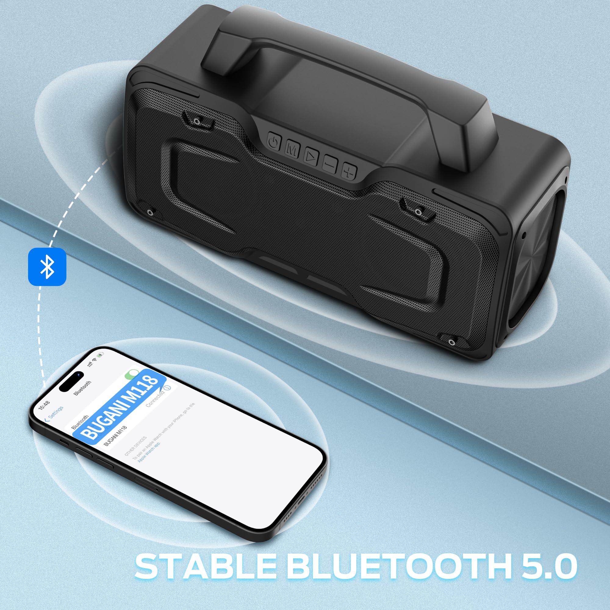 BUGANI BUGANI Bluetooth Speakers, 80W Powerful Portable Wireless Speaker IPX7 Waterproof Speaker, Outdoor Loud Speaker with Handle 24H Playtime, Support Microphone AUX USB Suitable for Party, Pool, Black