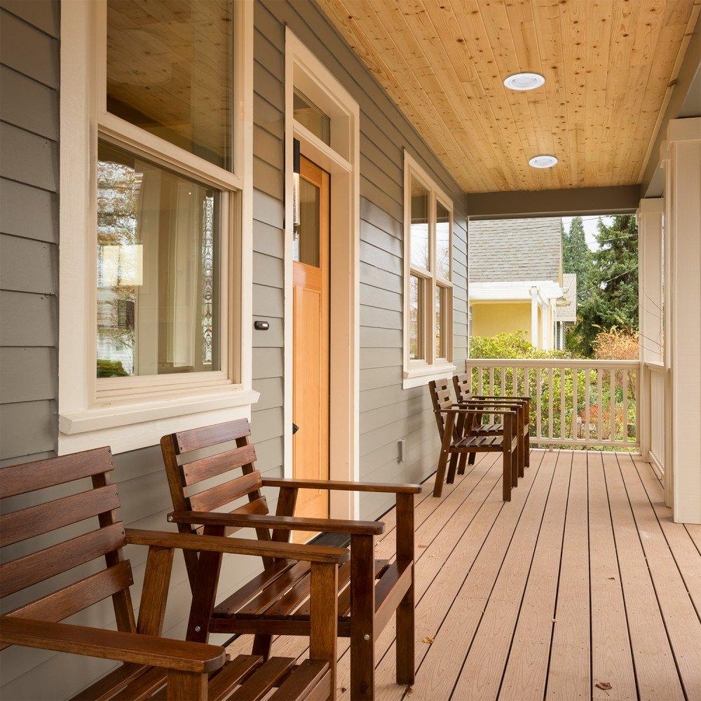 Globe Electric Globe Electric 90958 4\" Rust Proof Indoor/Outdoor Ridged Baffle Round Trim Recessed Lighting Kit 4-Pack, White, Easy Install Push-N-Click Clips, 3.88\" Hole Size, Porch Light, Bulb Not Included