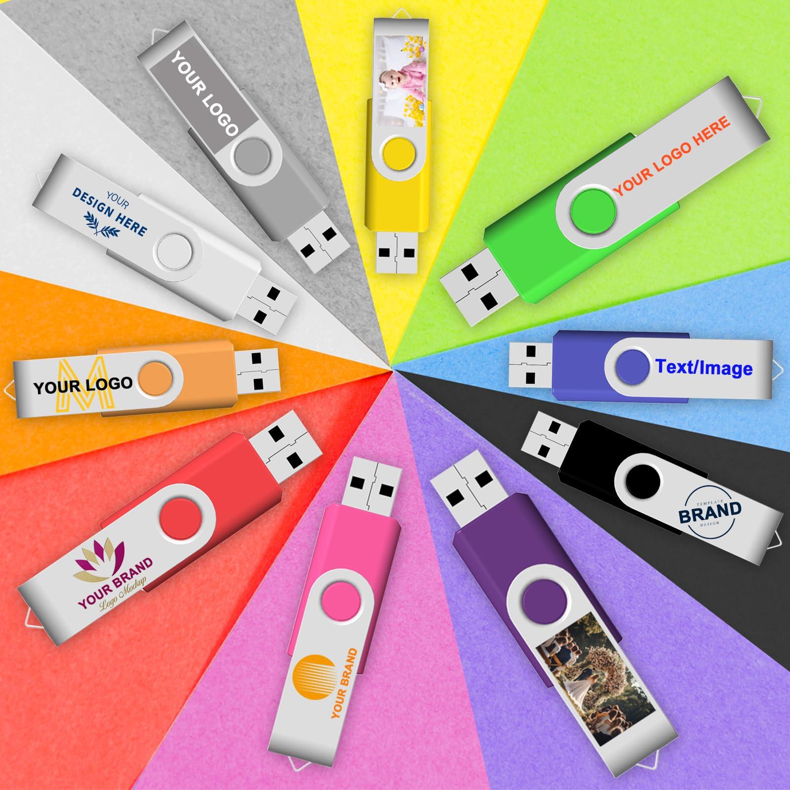 TATMOHIK Custom USB Flash Drive 32GB 25 Pack Promotional Product Customized Thumb Drive,Customizable USB Drive Personalized with Your Logo Bulk USB2.0 Personalized USB Stick 25Pcs Multiple Color Choice
