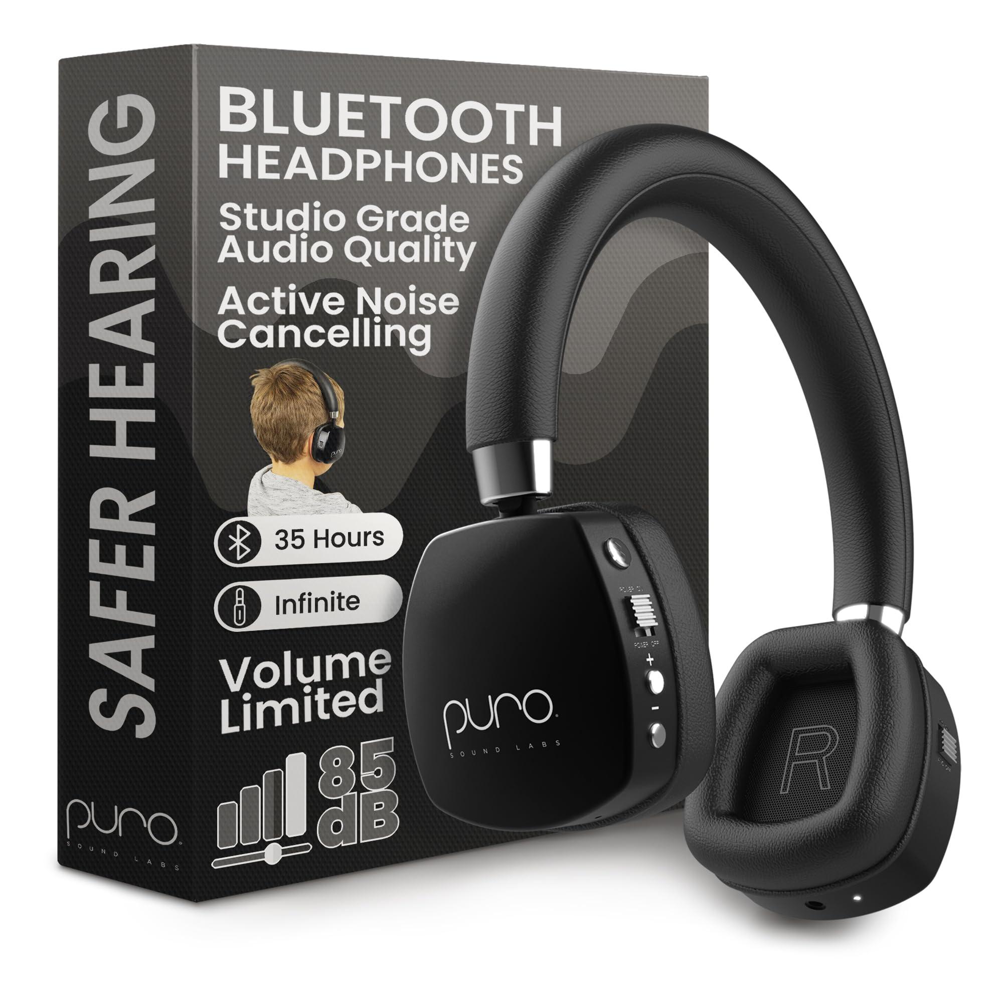 Puro Sound Labs Puro Sound Labs PuroQuiet Plus Volume Limited On-Ear Active Noise Cancelling Bluetooth Headphones Lightweight Headphones for Kids with Built-in MicrophoneSafer Sound Studio-Grade Quality (Black)
