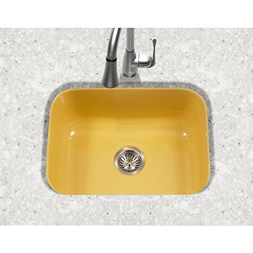HOUZER Houzer PCS-2500 LE Porcelain Enamel Steel Undermount 22-3/4\" x 17-3/8\" Single Bowl Kitchen Sink, Lemon