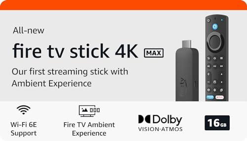 Amazon Amazon Fire TV Stick 4K Max streaming device (newest model) supports Wi-Fi 6E, free & live TV without cable or satellite