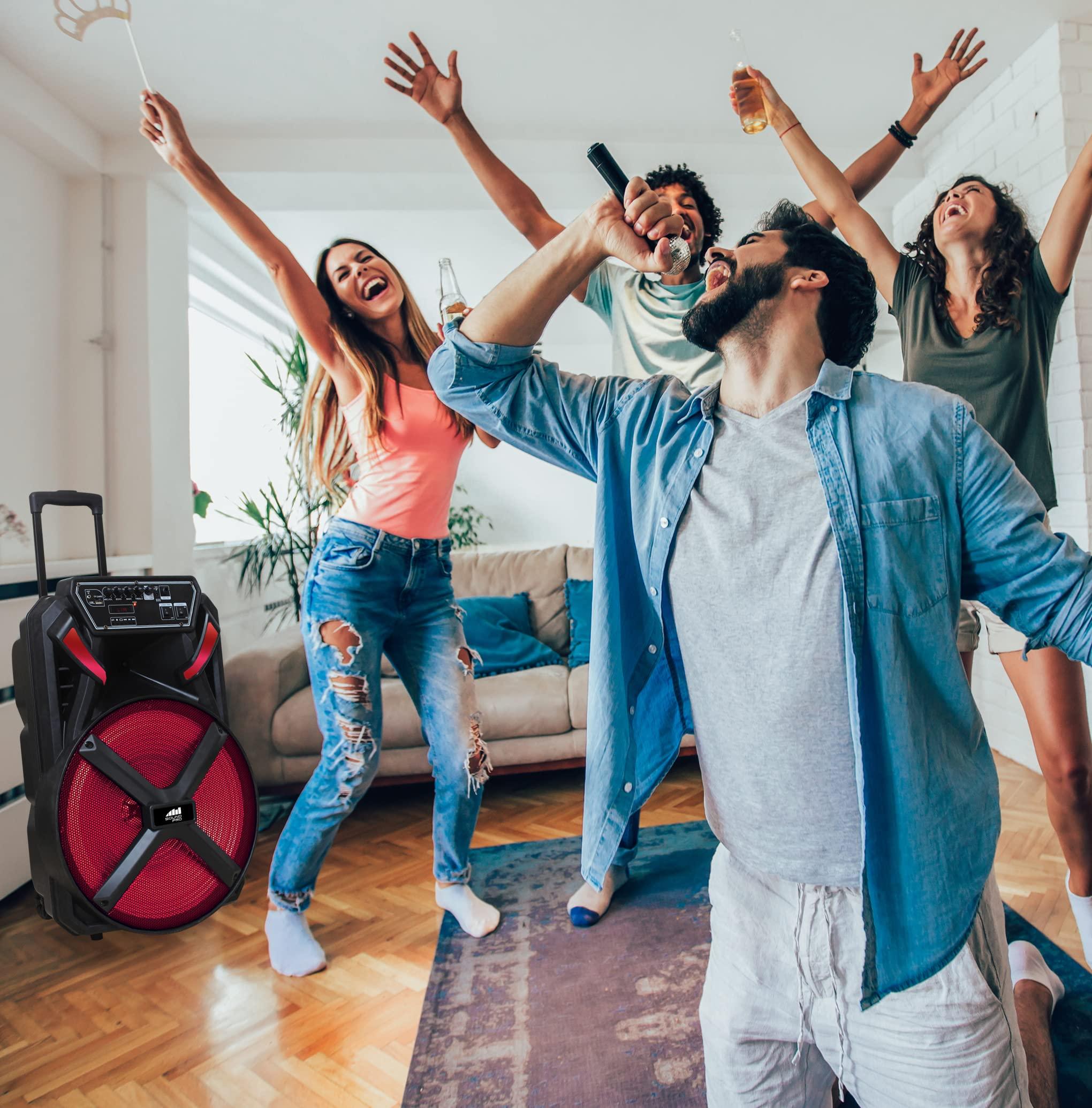 Naxa Naxa Electronics NDS-1536 Portable 15-inch Bluetooth Party Speaker with Disco Light, Up to 2 Hours Play Time, Microphone, FM Tuner, USB Port, MicroSD Card Slot, and 3.5mm Input, Black