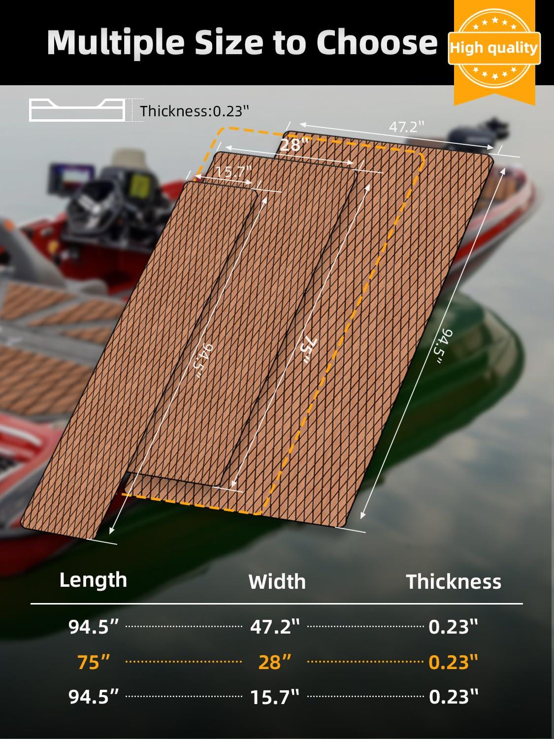 FOCEAN FOCEAN Boat Flooring EVA Foam Boat Decking Marine Mat Non-Slip Self-Adhesive Flooring Sheet for Motorboat Kayak Surfboard Garden Flooring Swimming Pools, 75\'\'x 28\'\', Brown with Black Lines