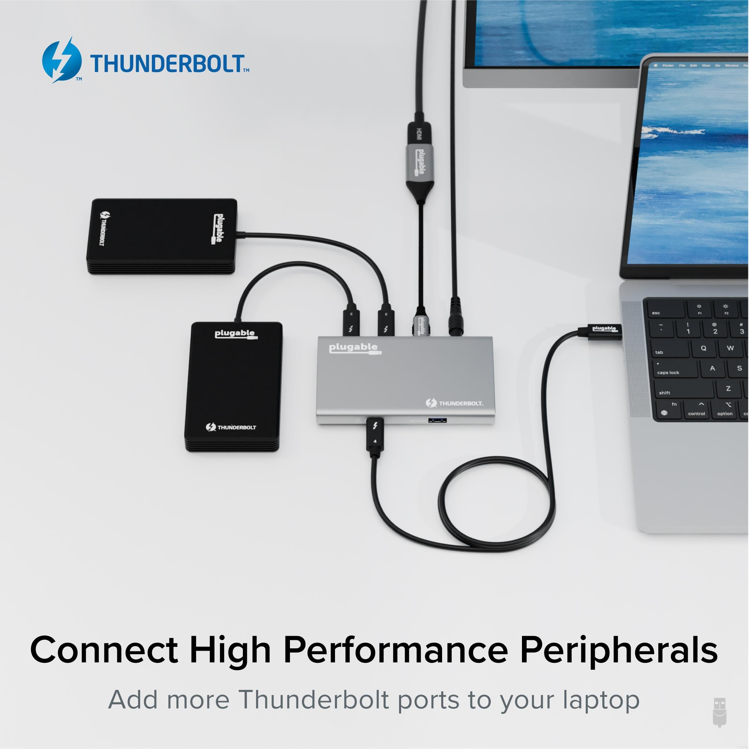 Plugable Plugable 5-in-1 Thunderbolt 4 Hub,Single 8K or Dual 4K Display, 4K HDMI Adapter Included, Thunderbolt 4/3, USB4,USB-C Expansion for Modern Mac and Windows Systems, Driverless
