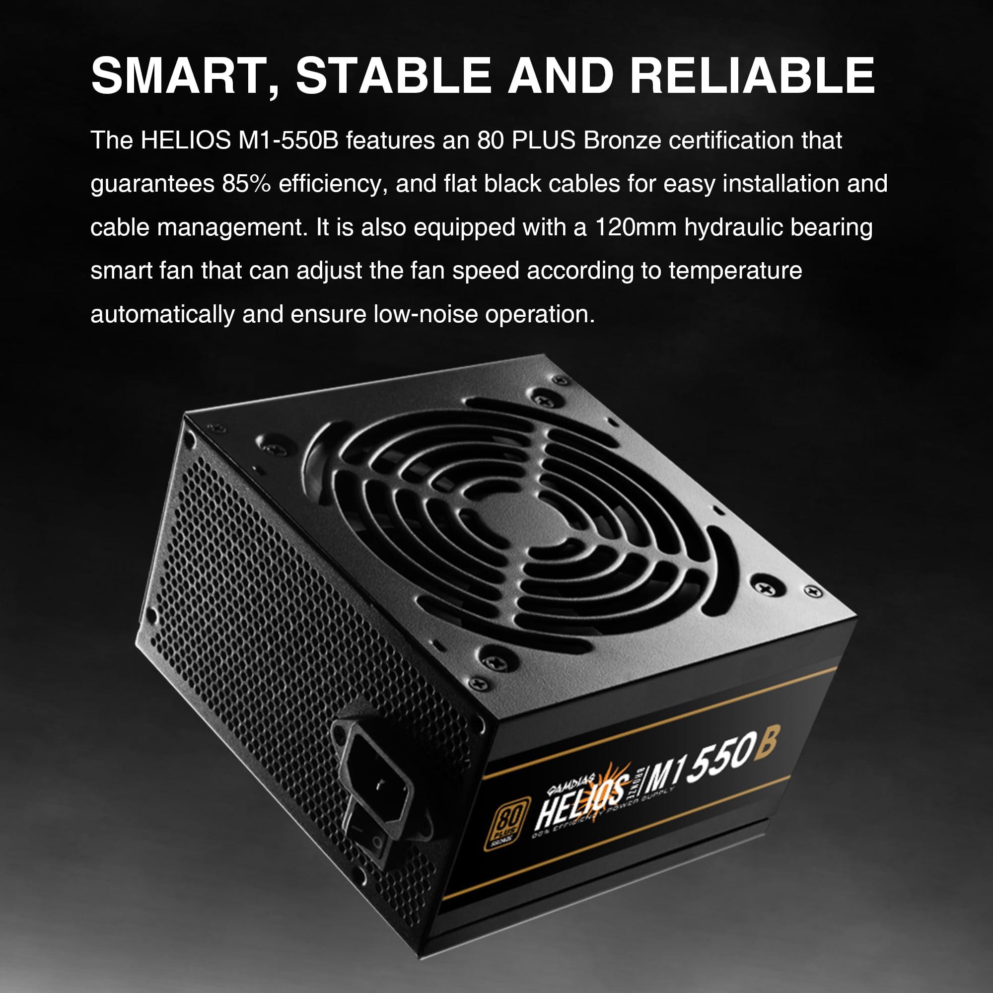 GAMDIAS GAMDIAS 550W Gaming PC PSU, 80 Plus ATX Bronze 12V Power Supply for PC Computers with Active PFC, Helios M1-550B