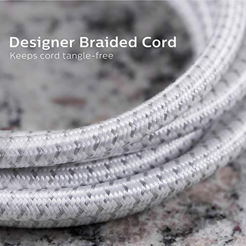 PHILIPS Philips 4 Outlet Power Strip Surge Protector with 2 USB Ports, 4 Ft Power Cord, Designer Braided Extension Cord, Flat Plug Extension Cord, 720 Joules, White, SPC6244WC/37