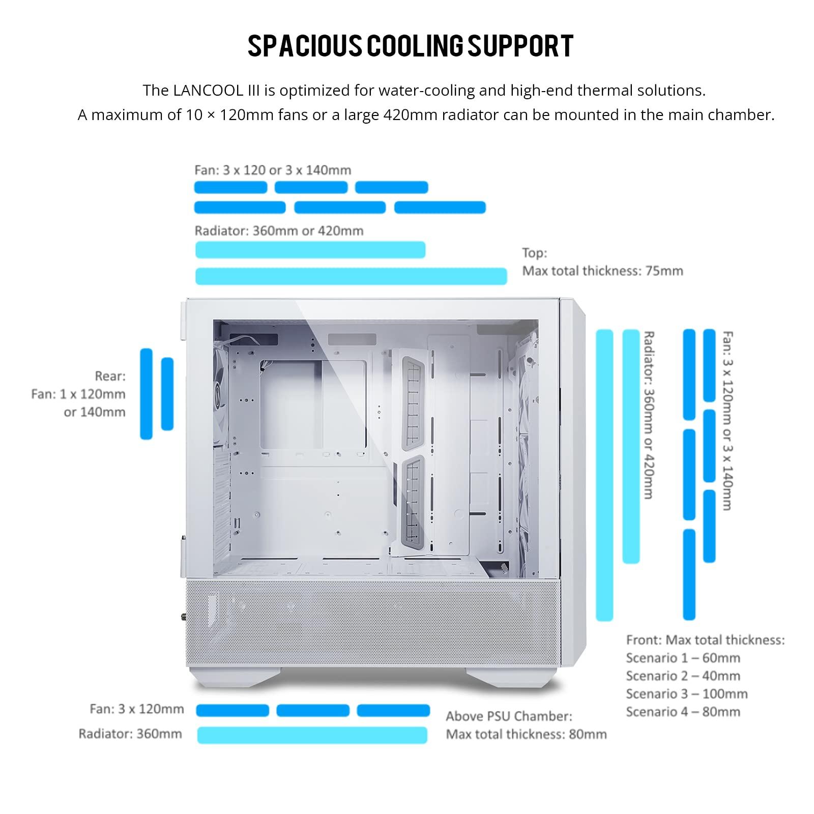 Lian Li LIAN LI LANCOOL III E-ATX PC Case, Spacious RGB Gaming Computer Case with Hinged Tempered Glass Doors, Fine Mesh Panels, 4x140mm PWM Fans Pre-Installed High Airflow Chassis (White)