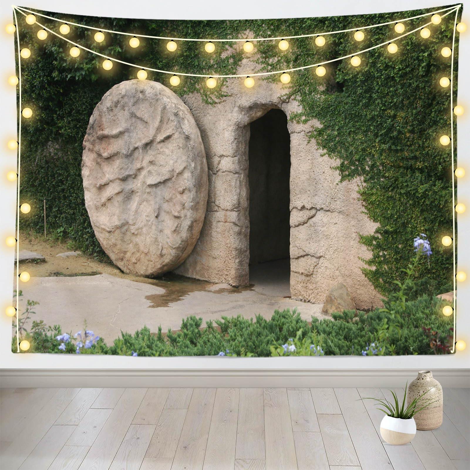 BELECO BELECO 10x8ft Fabric Tomb of Jesus Backdrop Empty Stone Tomb Crucifixion of Jesus Christ Resurrection of Jesus Christian Background Church Sanctuary Decoration Poster Photography Studio Props