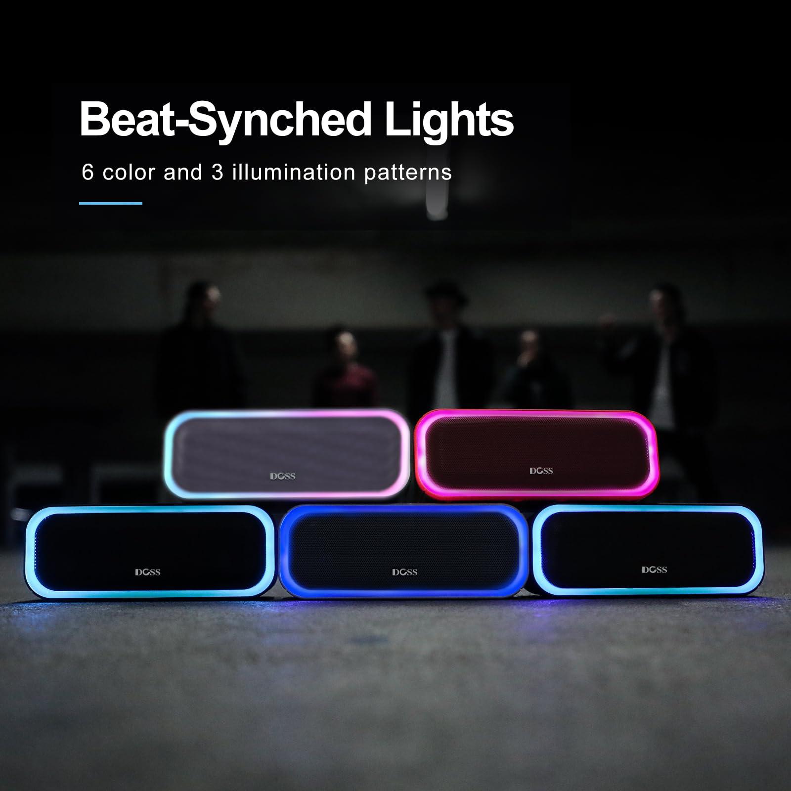 DOSS DOSS SoundBox Pro Bluetooth Speaker with 20W Stereo Sound, Active Extra Bass, IPX6 Waterproof, TWS Pairing, Multi-Colors Lights, 20H Playtime, Portable for Beach, Outdoor-Purple