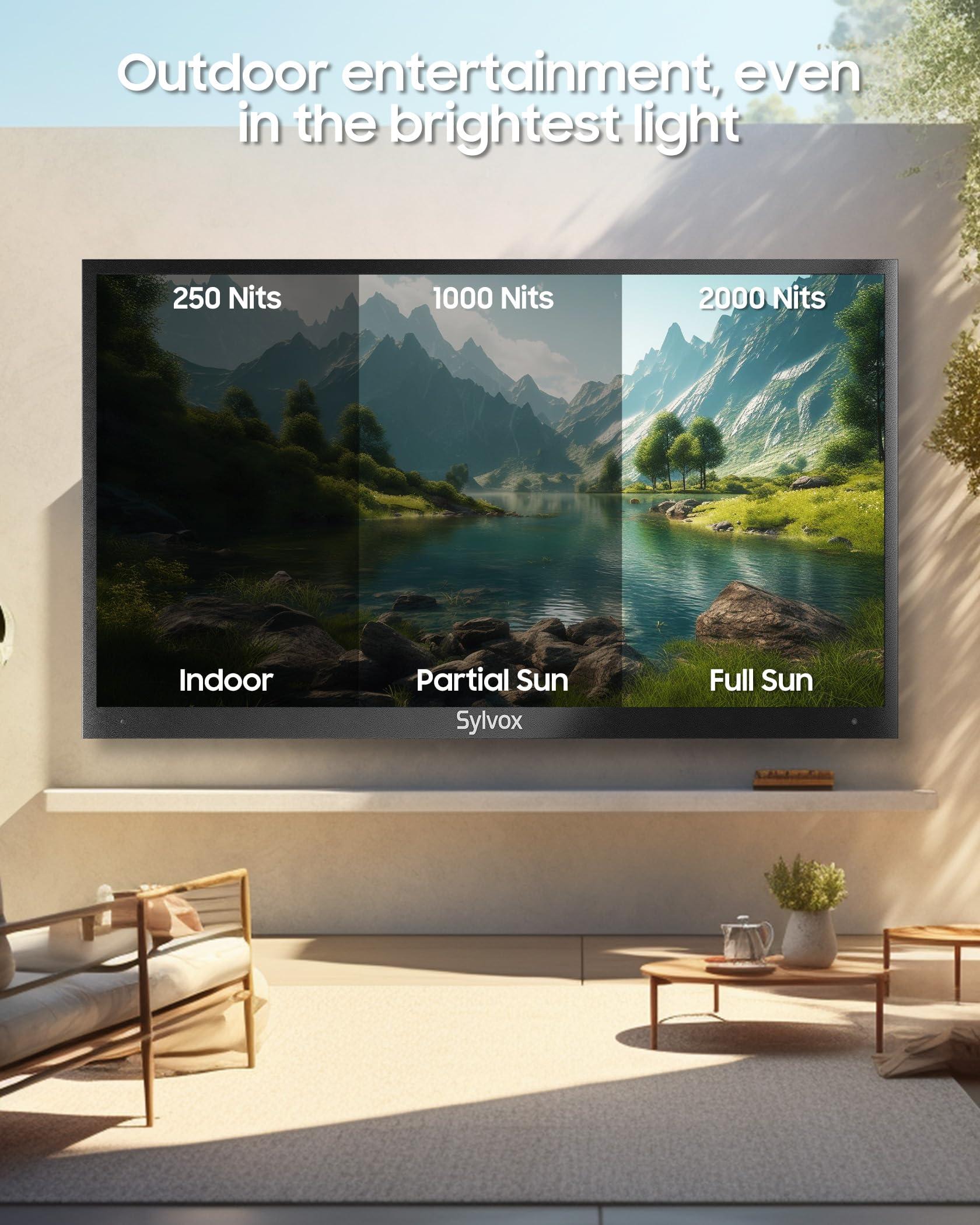 SYLVOX SYLVOX Outdoor TV, 43 inch Full Sun Smart Outdoor TVs, Weatherproof 2000 Nits High Brightness IP55 Waterproof, 4K TV for Outside WiFi Bluetooth Voice Assistant Chromecast (Pool Pro 2.0)