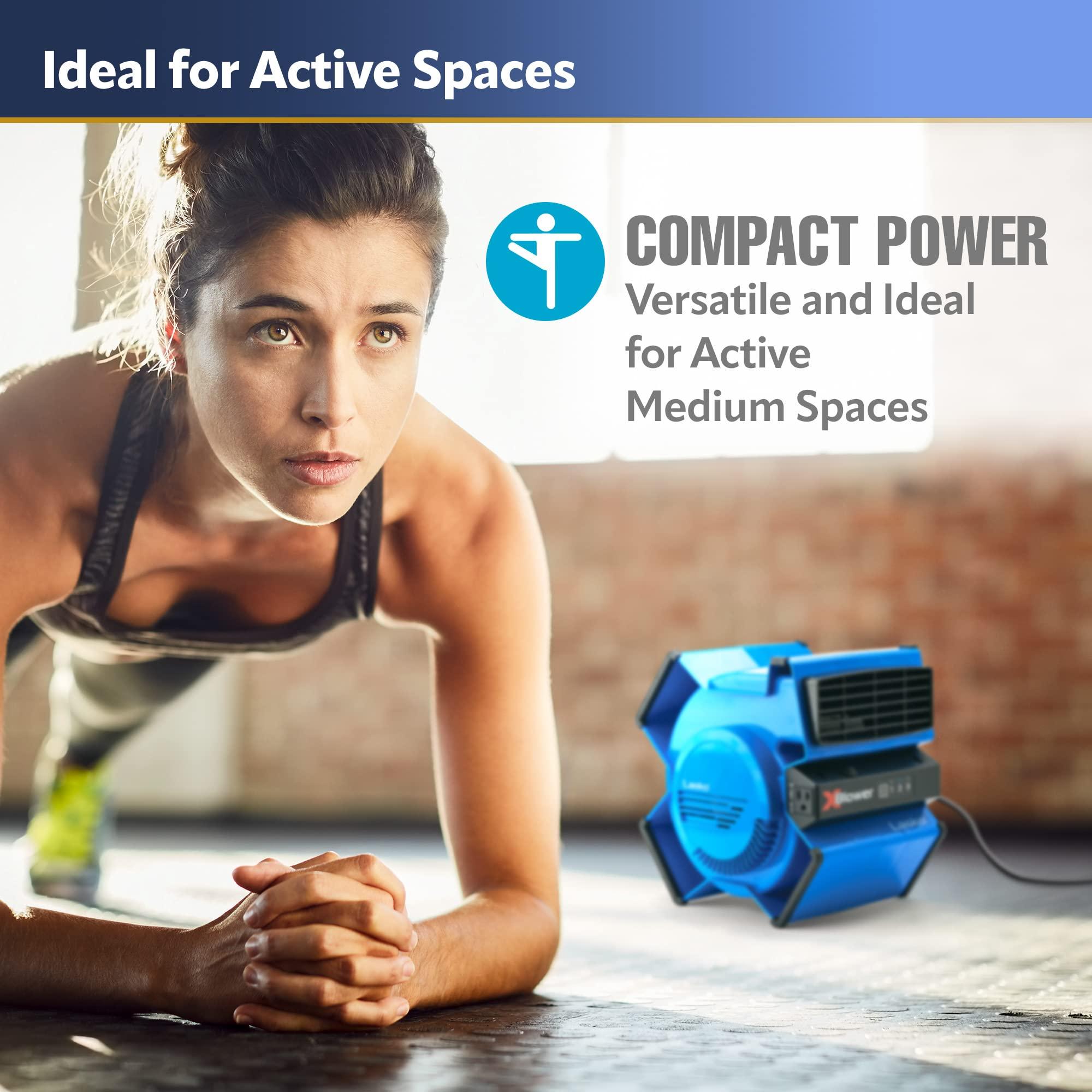 Lasko Lasko X-Blower High Velocity Pivoting Utility Blower Fan for Cooling, Ventilating, Exhausting, and Drying, 6 Position 3-Speed Floor Fan with AC Outlet, Circuit Breaker, USB Port, 11x9x12, Blue, X12905