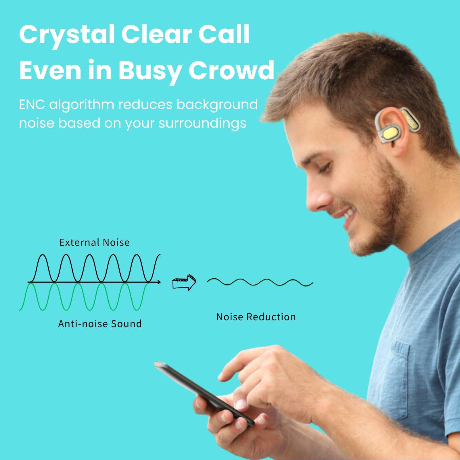 MOOR MOOR Beige OpenWave Open Ear Headphones Bluetooth 5.3 Wireless Earbuds, 40H Playtime ENC Noise Cancelling Earbuds with 16.2mm Dynamic Drivers for Premium Stereo Sound IPX4 Waterproof Earbuds