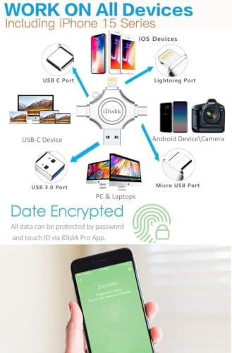 iDiskk [MFi Certified] 128GB Flash Drive for iPhone iPad USB 3.0 Lightning Drive 4 in 1 Multi Functional External Storage for iOS and Android Samsung Phones Type c Devices and MacBook idiskk Thumb Drive