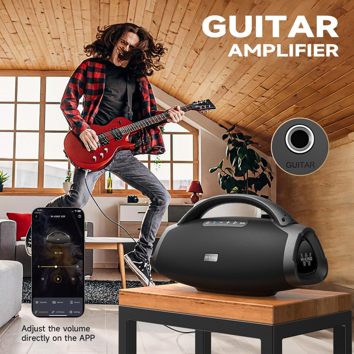 W-KING W-KING 300W Peak Large Bluetooth Speaker Loud, Massive Bass Boombox, IPX7 Waterproof Party Portable Speaker with Subwoofer 7.5\"/EQ APP/5-Drives/BT 5.4/Fast Charge/MIC-GTR in, Outdoor Wireless Speakers