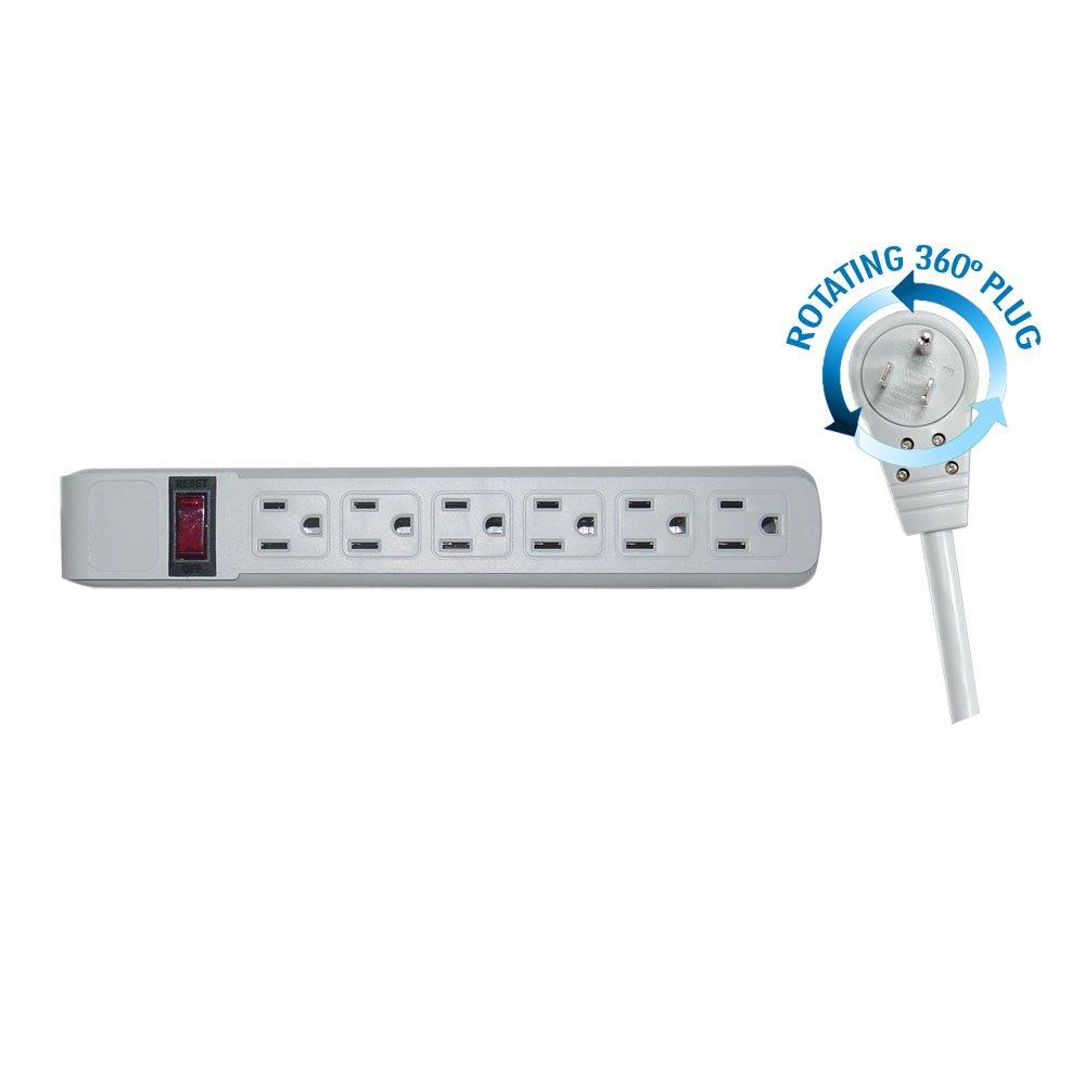 Cable Central LLC Cable Central LLC Surge Protector, Flat Rotating Plug, 6 Outlet, Gray Horizontal Outlets, Plastic, Power Cord 15 Feet