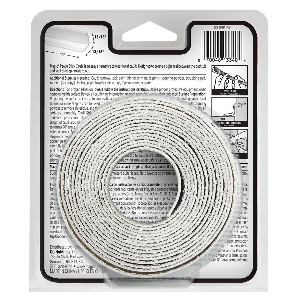 Magic American Magic Tub and Wall Peel and Caulk Strip - Create a Tight Seal Between the Bathtub and Wall to Keep Moisture Out - 1-5/8 Inch by 11 Feet - White