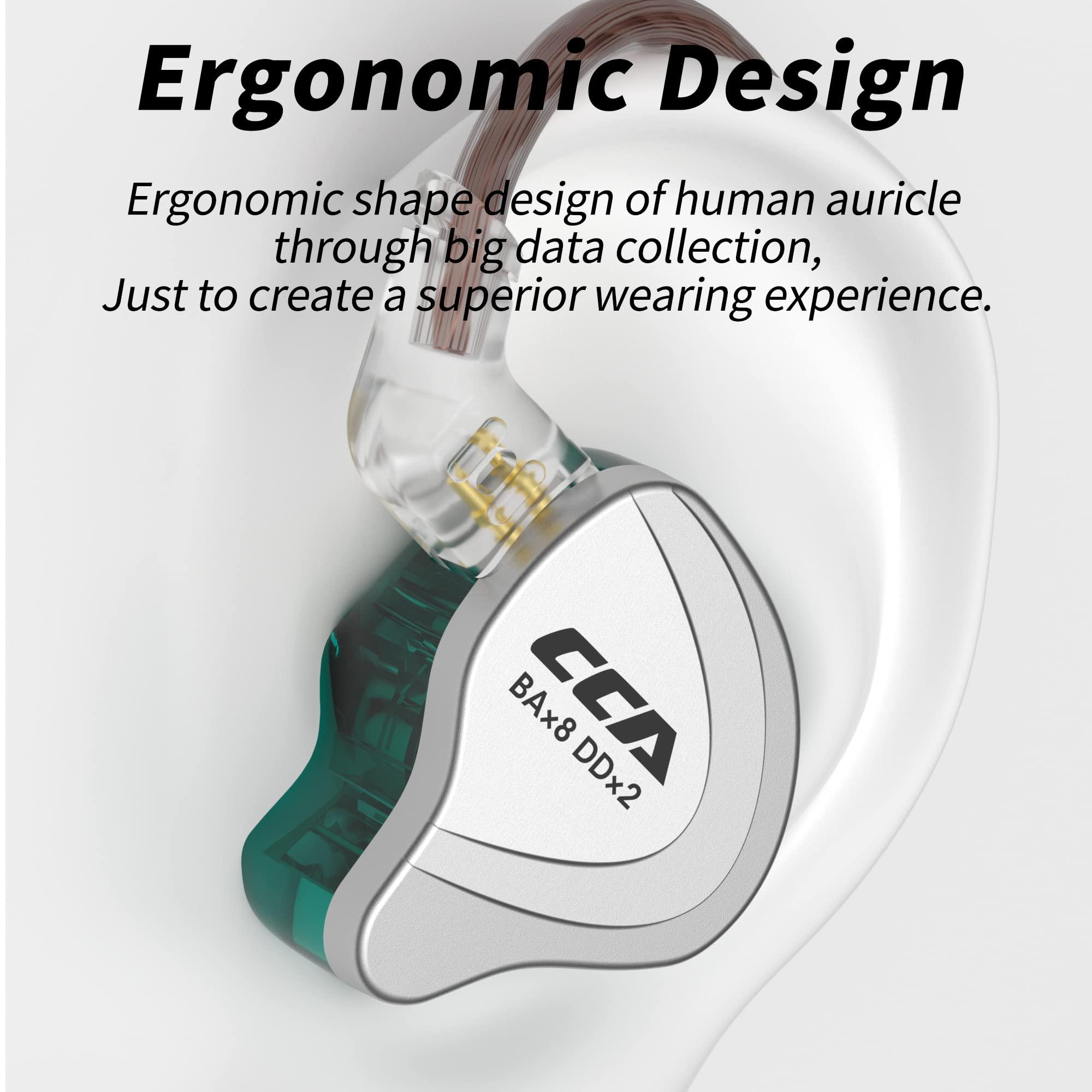 CCA CCA C10 in Ear Monitor Headphone 10 Hybrid Drivers Wired Earbud 4BA 1DD HiFi IEM Earphones Stereo Noise Isolating Earphone with Detachable Cable for Musicians Singers Audiophiles (Black, Without Mic)