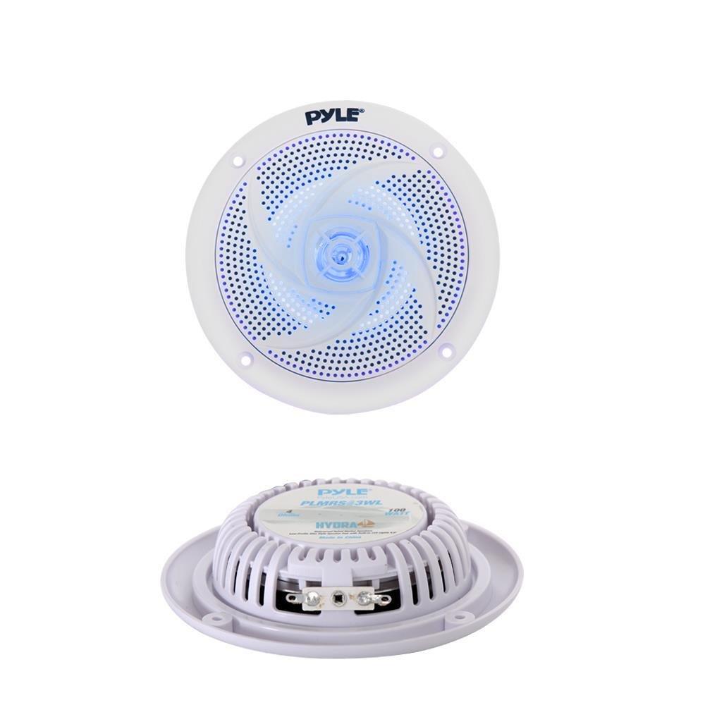 Pyle Pyle Low-Profile Waterproof Marine Speakers (6.5 Inch, 240W) and Pyle Marine Speakers (4 Inch, 100W) with LED Lights