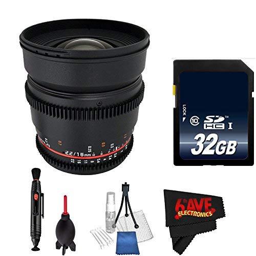 Rokinon Rokinon 16mm T2.2 Cine Lens for Nikon F # CV16M-N + Microfiber Cloth + Lens Pen Cleaner + 32GB SDHC Memory Card Bundle