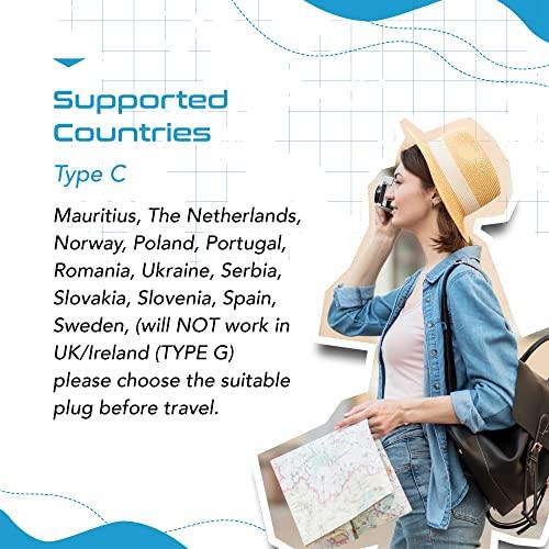 Ceptics Ceptics European Travel Plug Adapter Europe Power Adaptor Charger 4 Input - Ultra Compact - Light Weight - USA to Any Type C Countries Such as Italy, Iceland, Austria and More - 2 Pack (PT-9C)