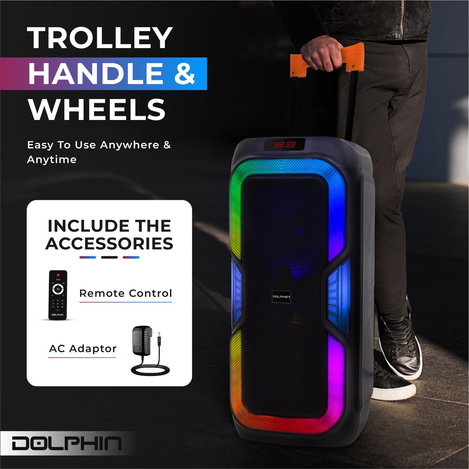 Dolphin Dolphin New SP-1060RBT: Crisp & DEEP BASS - Dual 10\" Bluetooth Portable Speaker w/Light Show - Rechargeable Speaker | Immersive Sound, Vibrant LED Lights, Wireless Connectivity