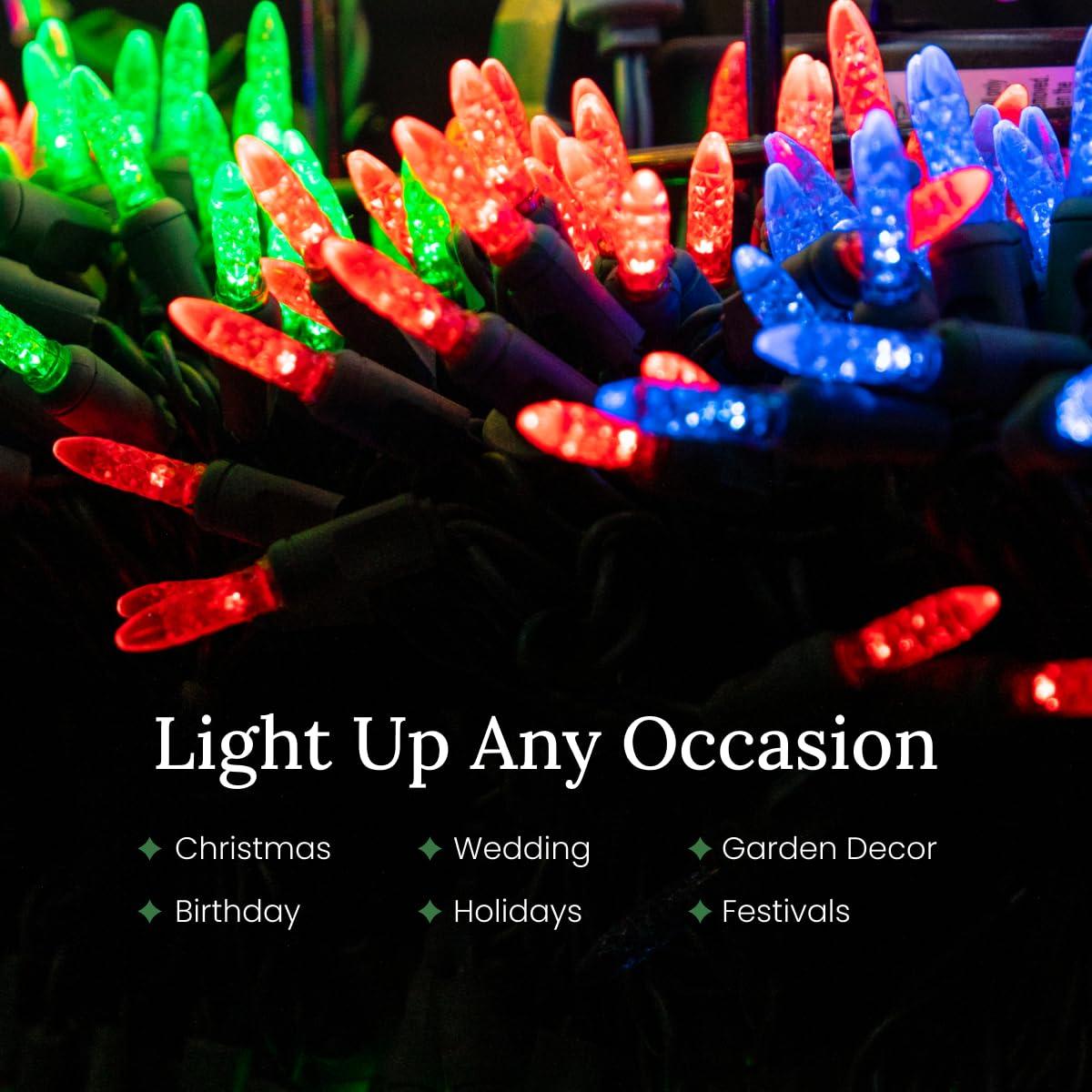 Christmas Designers Pro Christmas M5 LED Holiday Lights - 70 Bulbs, 23.3ft - Professional Grade Indoor Outdoor Diamond Cut Sparkle Light Strings for Home Decorations and Christmas Trees - Green