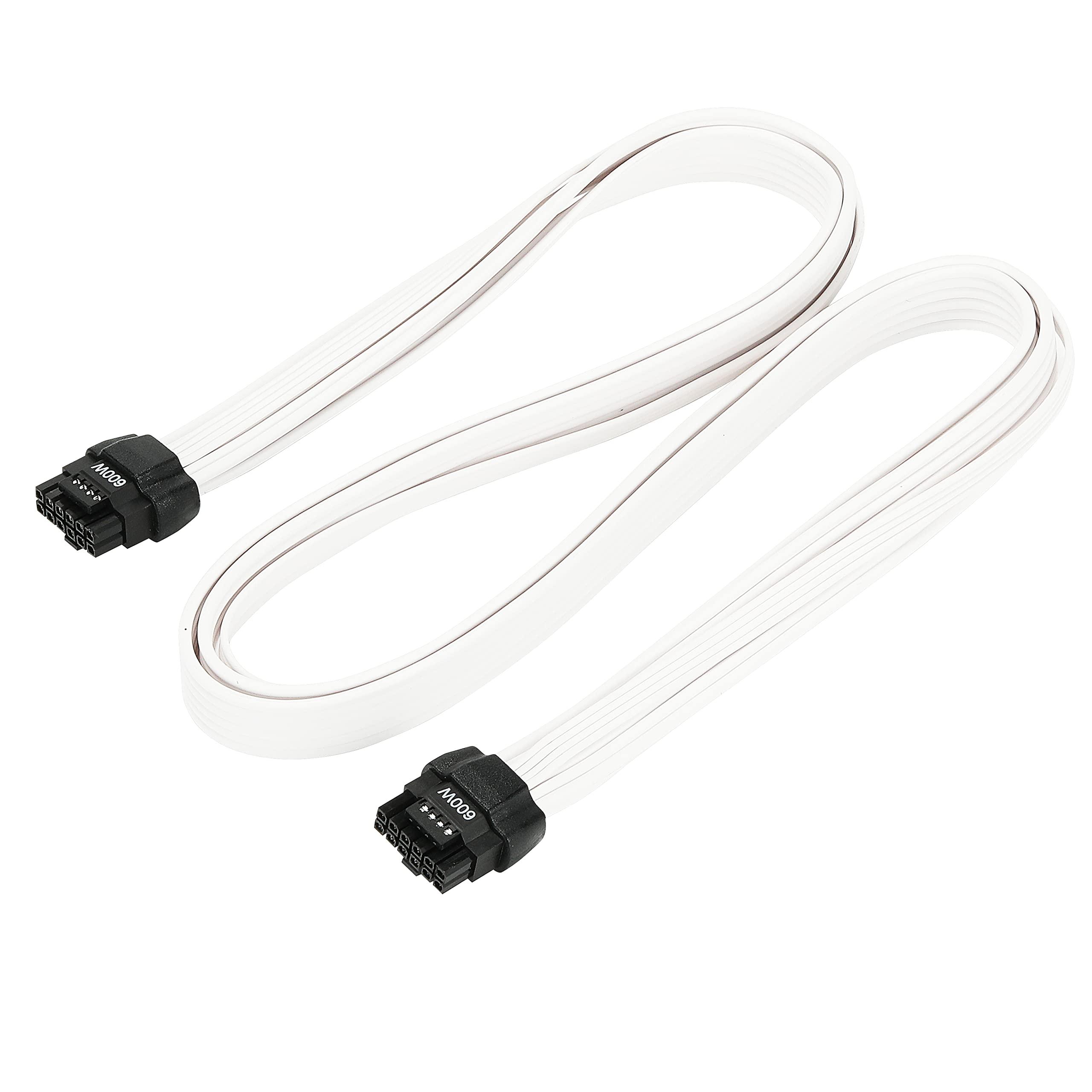 Certusfun PCIe 5.0 Cable, 16AWG ATX 3.0 12VHPWR PCIE Cable, 600W Male to Male 16 (12+4) Pin PCIE5 Power Cable for RTX 4090TI, 4080TI, 3090TI, Compatible for MSI, Gigabyte, GameMax, Thermaltake (White Pro)