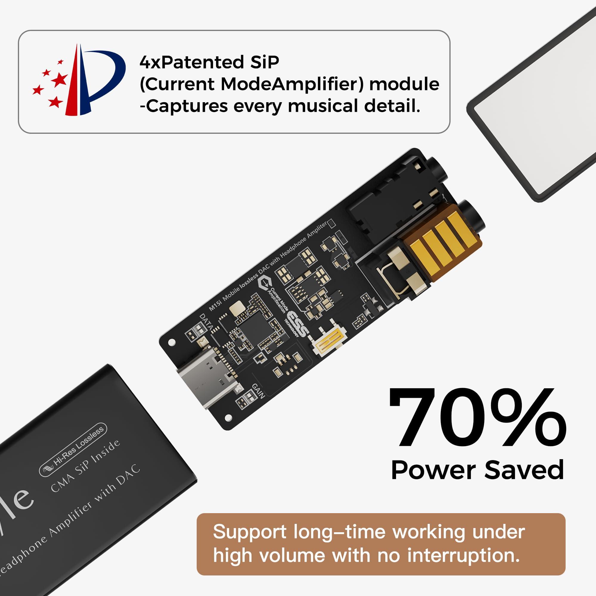Questyle Questyle M15i Headphone Amplifier [MFi Certified] Portable USB DAC Amps with 4.4mm and 3.5mm Dual Outputs Supports PCM 768kHz/DSD512 High Resolution Lossless for Smartphones/PC/Laptops