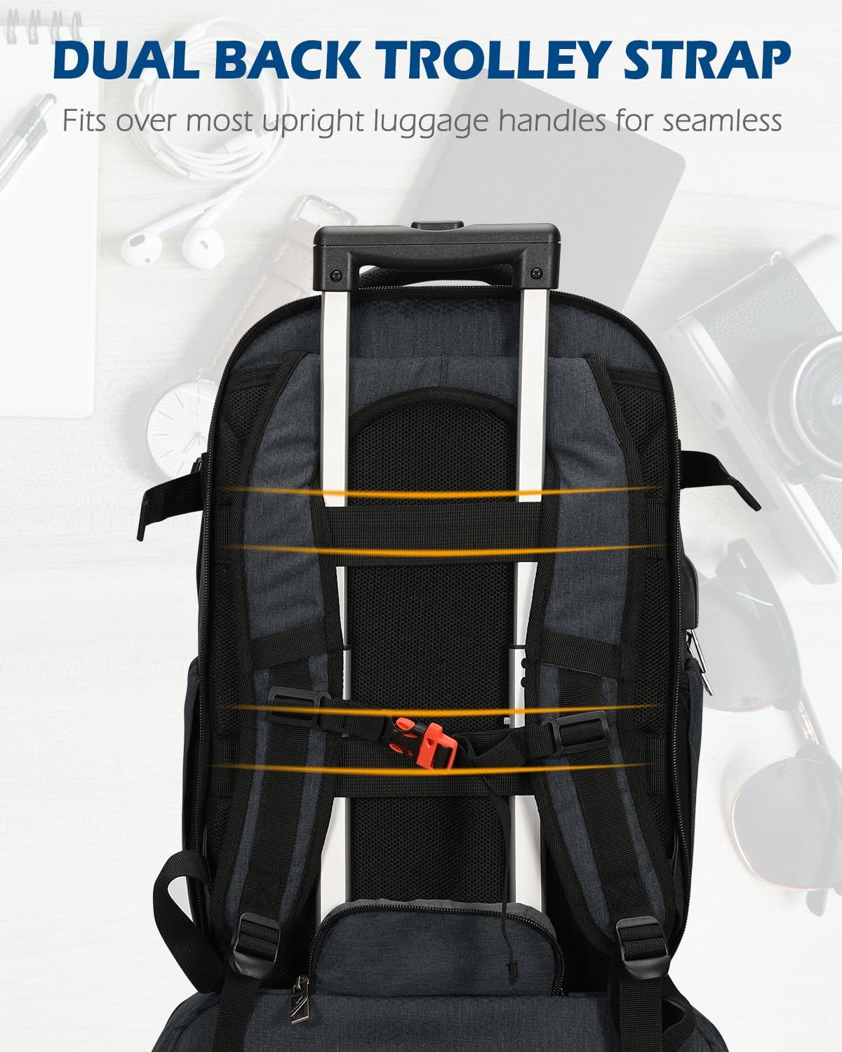 Hynes Eagle Hynes Eagle 2 in 1 Travel Backpack 22 inches Carry on Luggage 63L Rolling Backpack for Men Women with Packing Cubes 3PCS Set Grey Waist Pack Grey