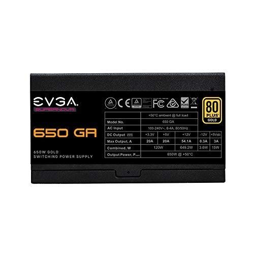 EVGA EVGA SuperNOVA 650 Ga, 80 Plus Gold 650W, Fully Modular, ECO Mode with Dbb Fan, 10 Year Warranty, Compact 150mm Size, Power Supply 220-GA-0650-X1