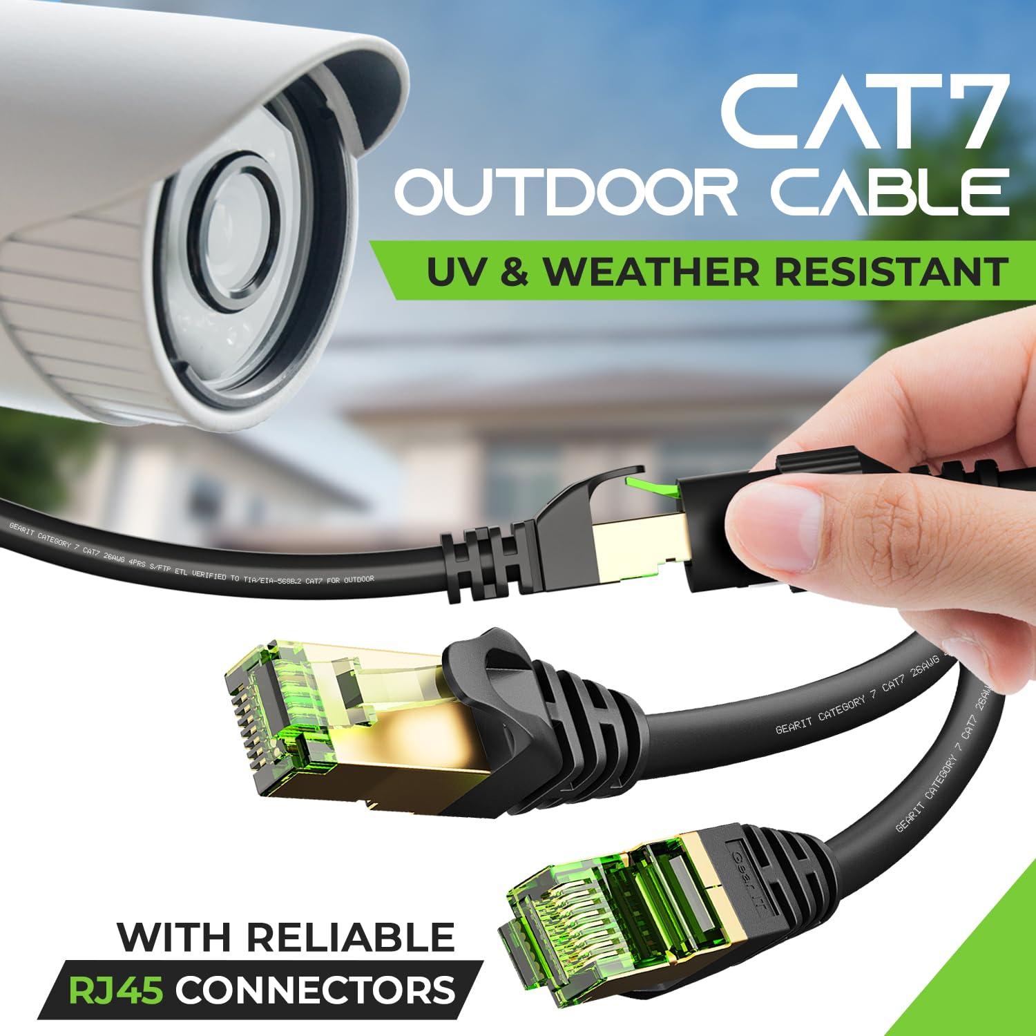 GearIT GearIT Cat7 Outdoor Ethernet Cable (100ft) SFTP Shielded Foil Twisted Pair, Pure Copper, LLDPE, Waterproof, Direct Burial, In-Ground, UV Resistant, POE, Network, LAN, Internet, Cat 7-100 Feet