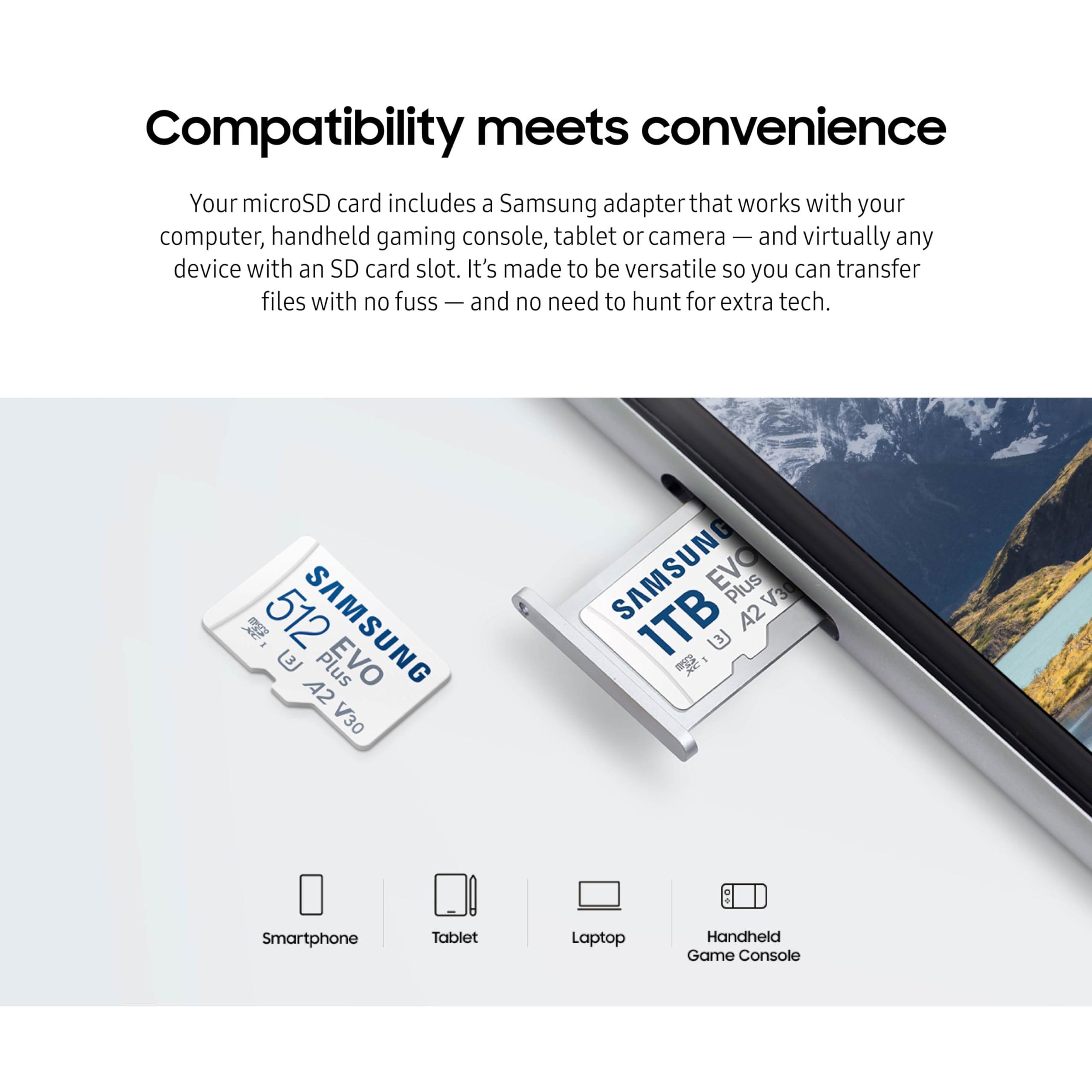 SAMSUNG SAMSUNG EVO Plus microSD Memory Card + Adapter, 128GB microSDXC, Speeds Up to 160 MB/s, UHS-I, C10, U3, V10, A3, Upgrade Storage for Phones, Tablets, Gaming Consoles, DSLR Cameras, PCs, MB-MC128SA/AM