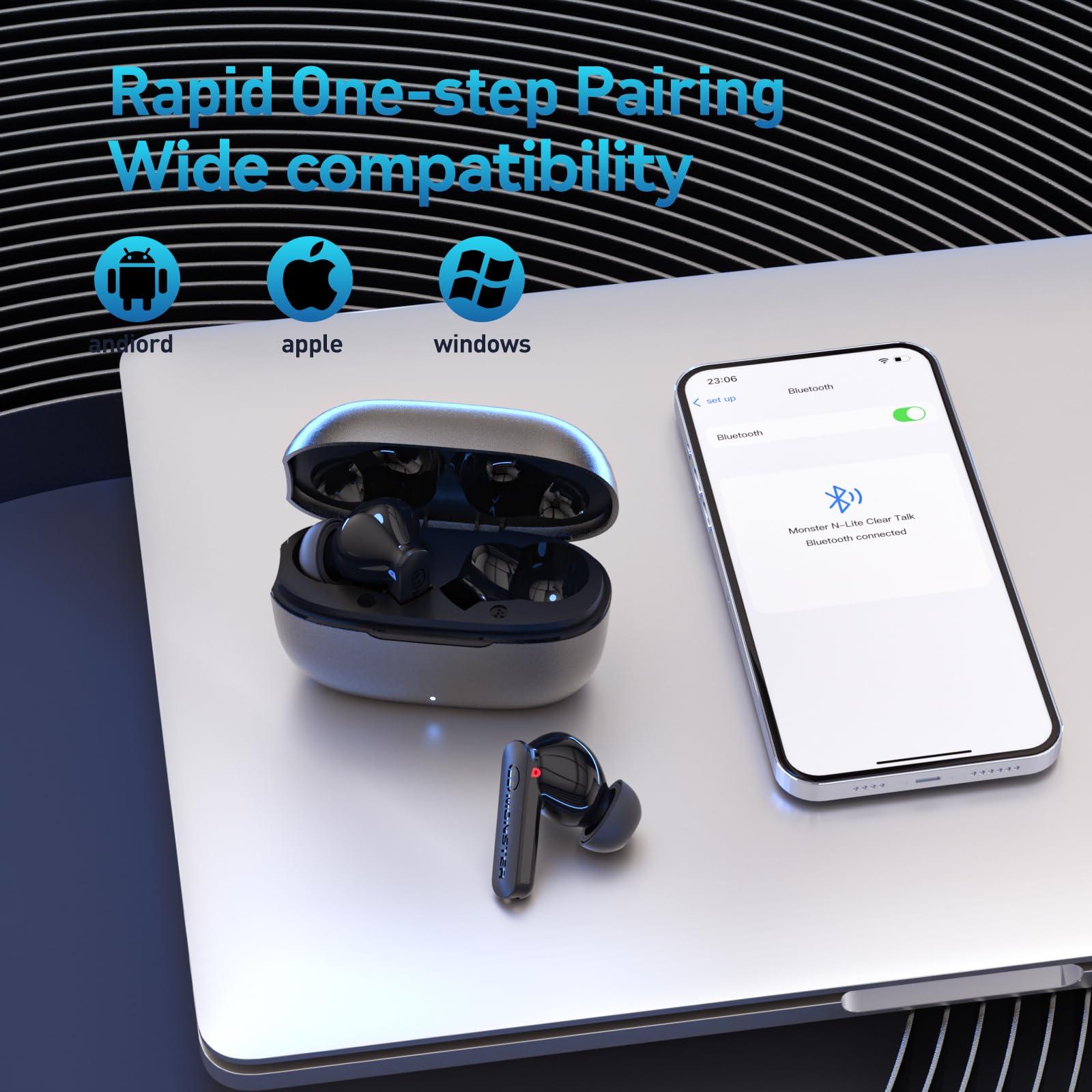 Monster Monster Wireless Earbuds Bluetooth 5.3 Headphones, IPX8 in-Ear Stereo Earphones 60H Playtime, Bluetooth Earbuds for Sport