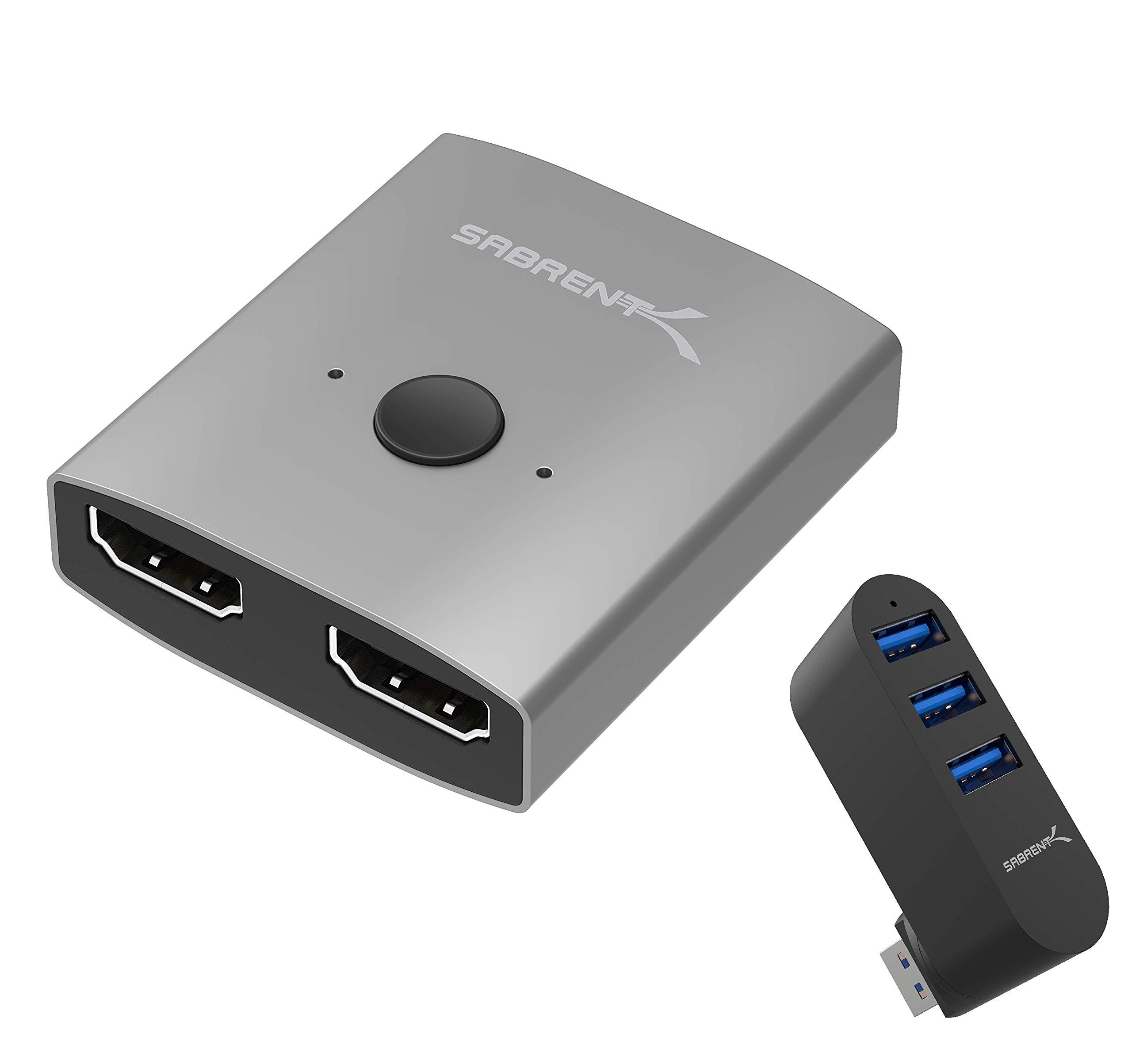 SABRENT SABRENT 2-Port 4K Dual HDMI Sharing Switch + Premium 3-Port Aluminum Mini USB 3.0 Hub