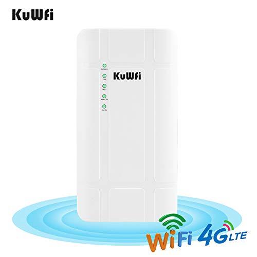 KuWFi KuWFi 300Mbps Outdoor 4G LTE CPE WiFi Router with Sim Card Slot CAT4 SIM Routers with POE Adapter Work with IPcamera or Outside WiFi Coverage (US Version B2/B4/B5/B12/B13/B14/B66/B71)