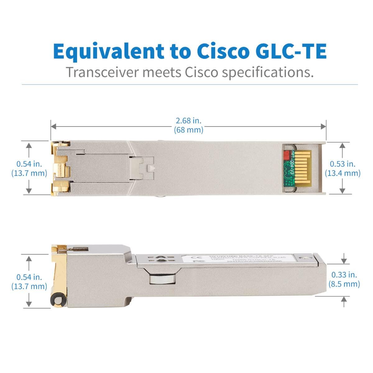 Tripp Lite Tripp Lite Cisco GLC-TE Compatible SFP Transceiver, 10/100/1000Base-TX Module, Copper, RJ45, Cat6 Ethernet, 100 m (N286-01GLC-TE)