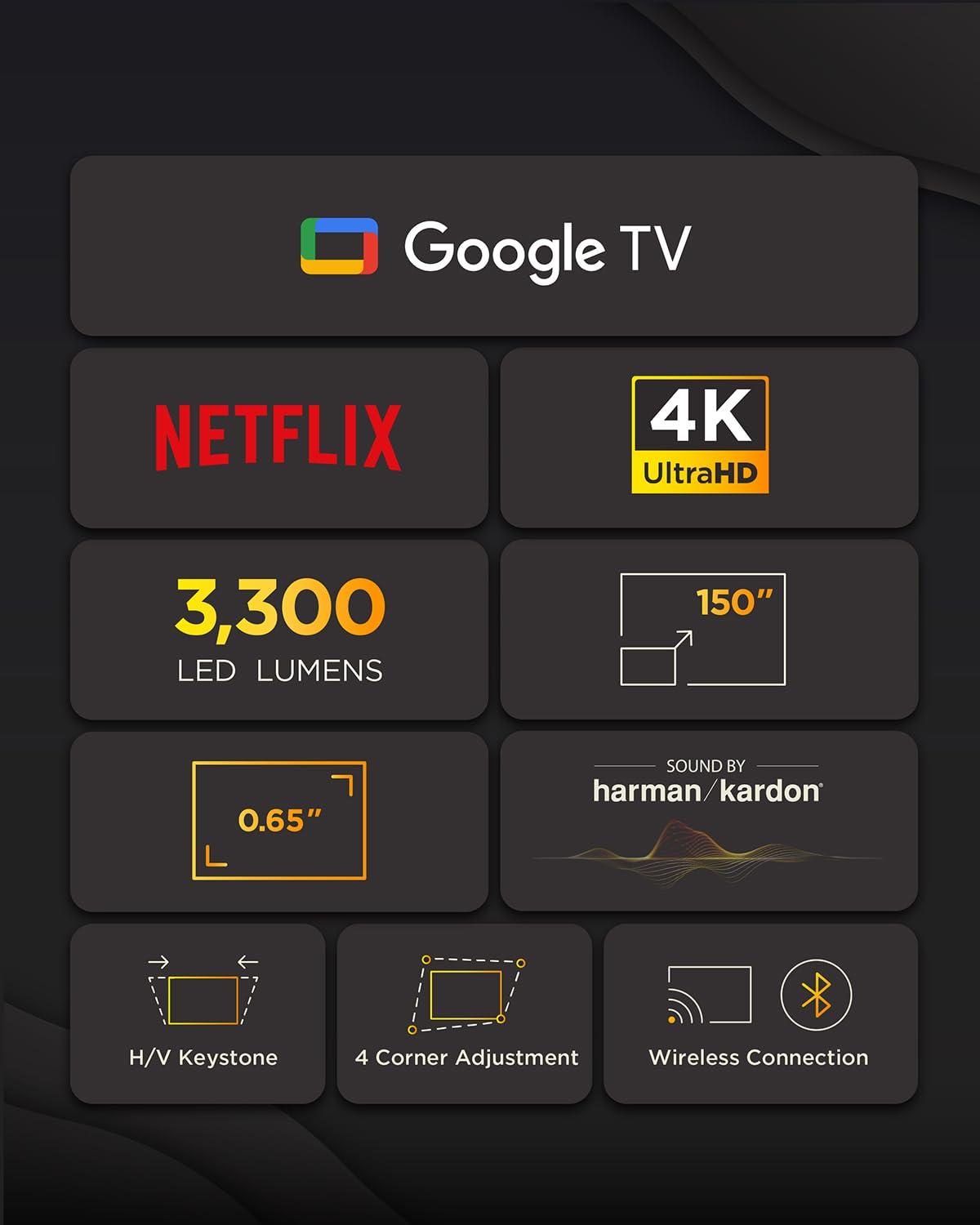 ViewSonic ViewSonic X1-4KPro 4K UHD LED Projector Designed for Xbox with Built-in Google TV and Netflix, 2500 ANSI Lumens, H/V Keystone, 4 Corner Adjustment, 1.3x Optical Zoom for Smart Home Theater