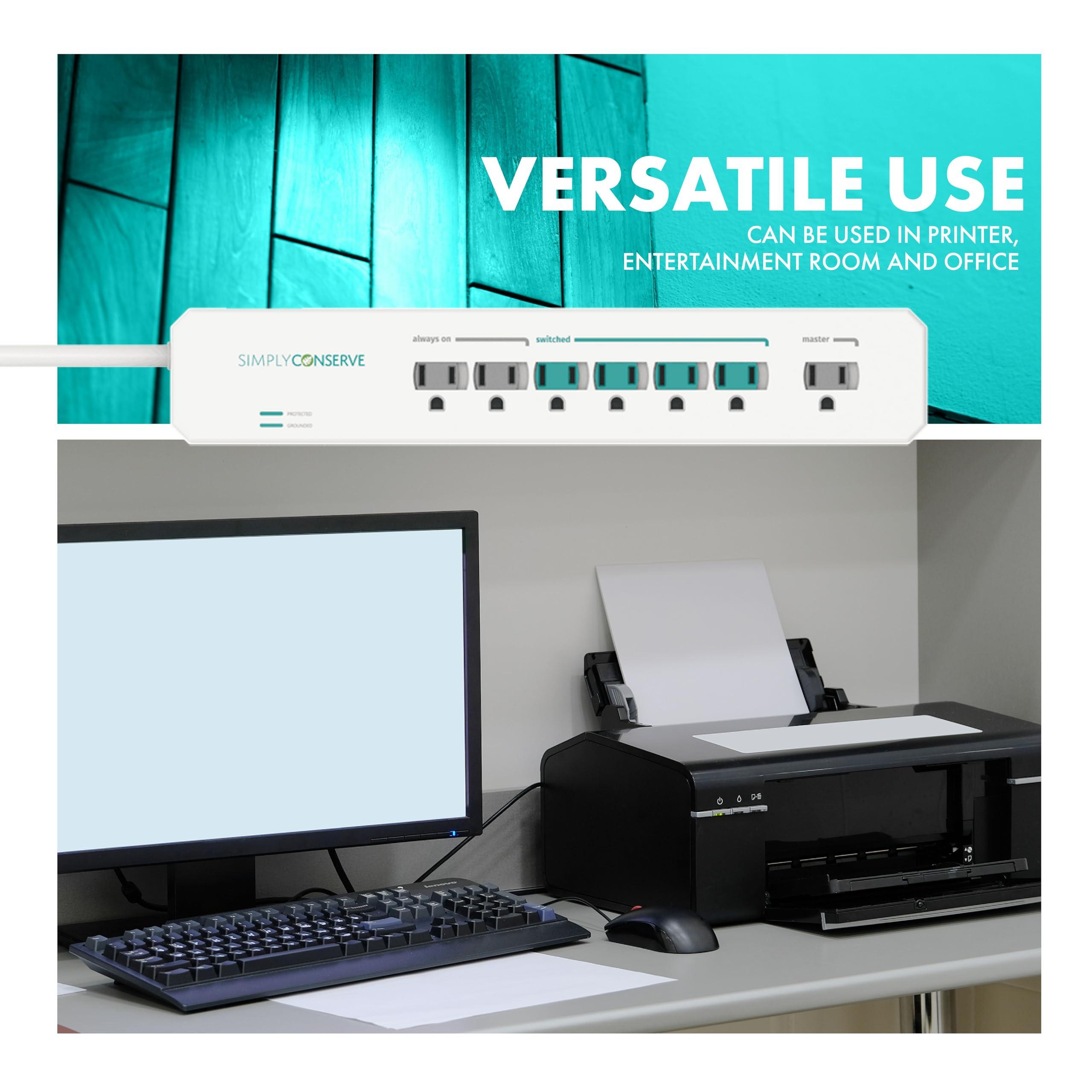 Simply Conserve Simply Conserve Advanced Power Strip SC73T1, Surge Protector Outlets, White Power Strip Extension Cord with Multiple Outlets, Power Surge Strip for Electronics, Energy Saver Device