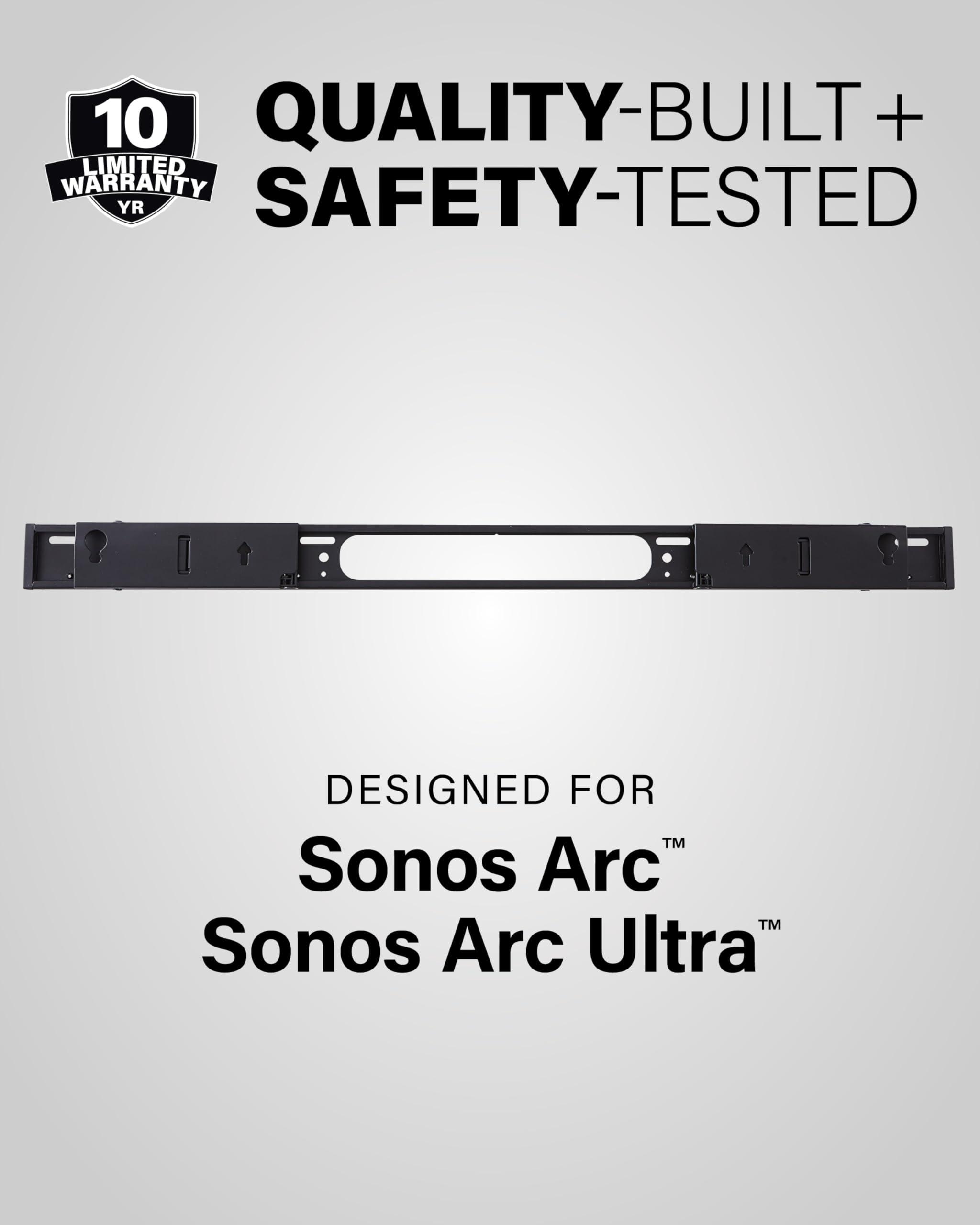 Sanus SANUS Extendable Soundbar Wall Mount for Sonos Arc & Sonos Arc Ultra Soundbar 5 Depth Adjustment Optimized for Dolby Atmos - Black Speaker Mount