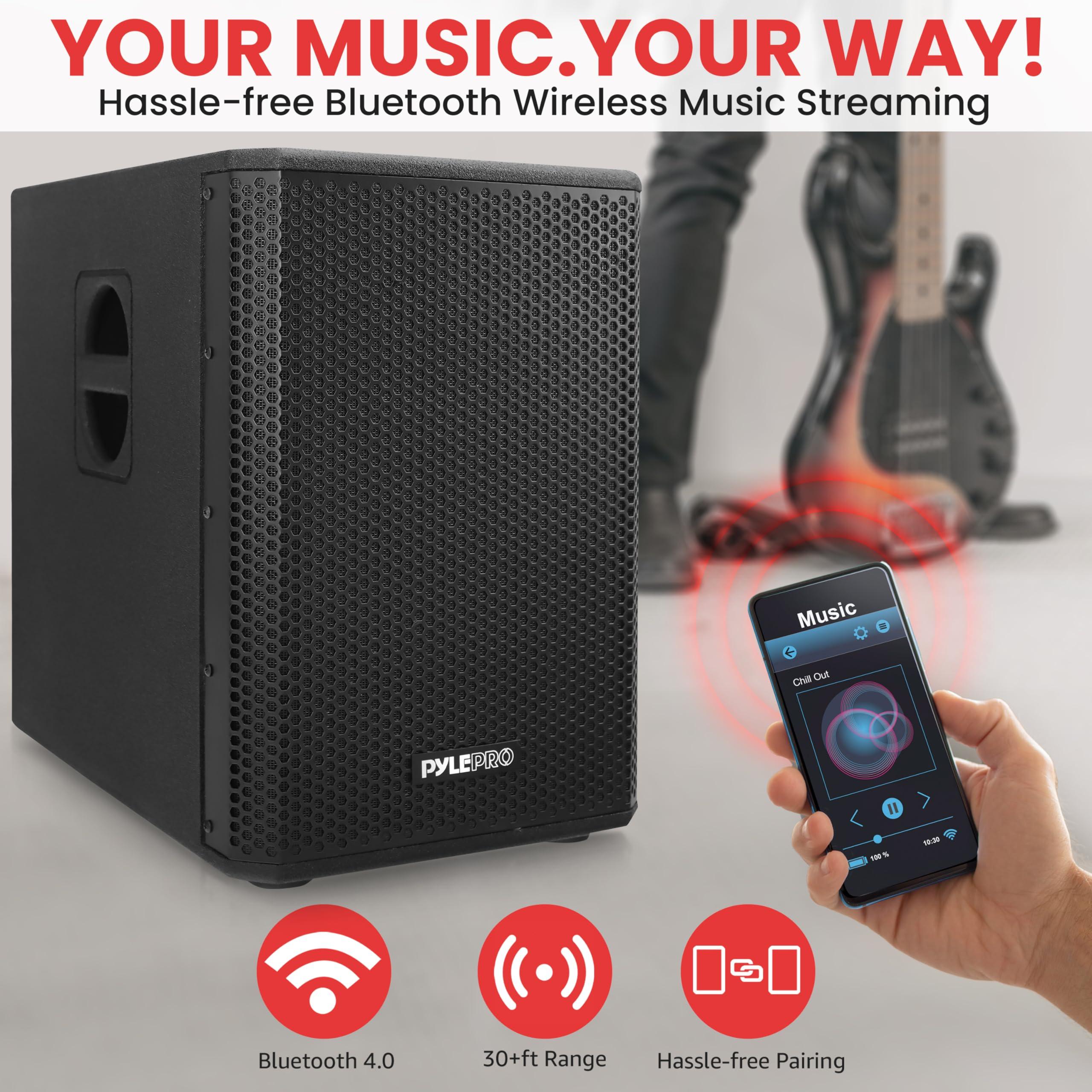 Pyle Pyle 1600 Watt Box Subwoofer Speaker System Set - Active Powered 12 inch Woofer for PA System, Louder Bass, with DSP Digital Signal Processor, Built-in Pole Mount Socket & Carrying Handles