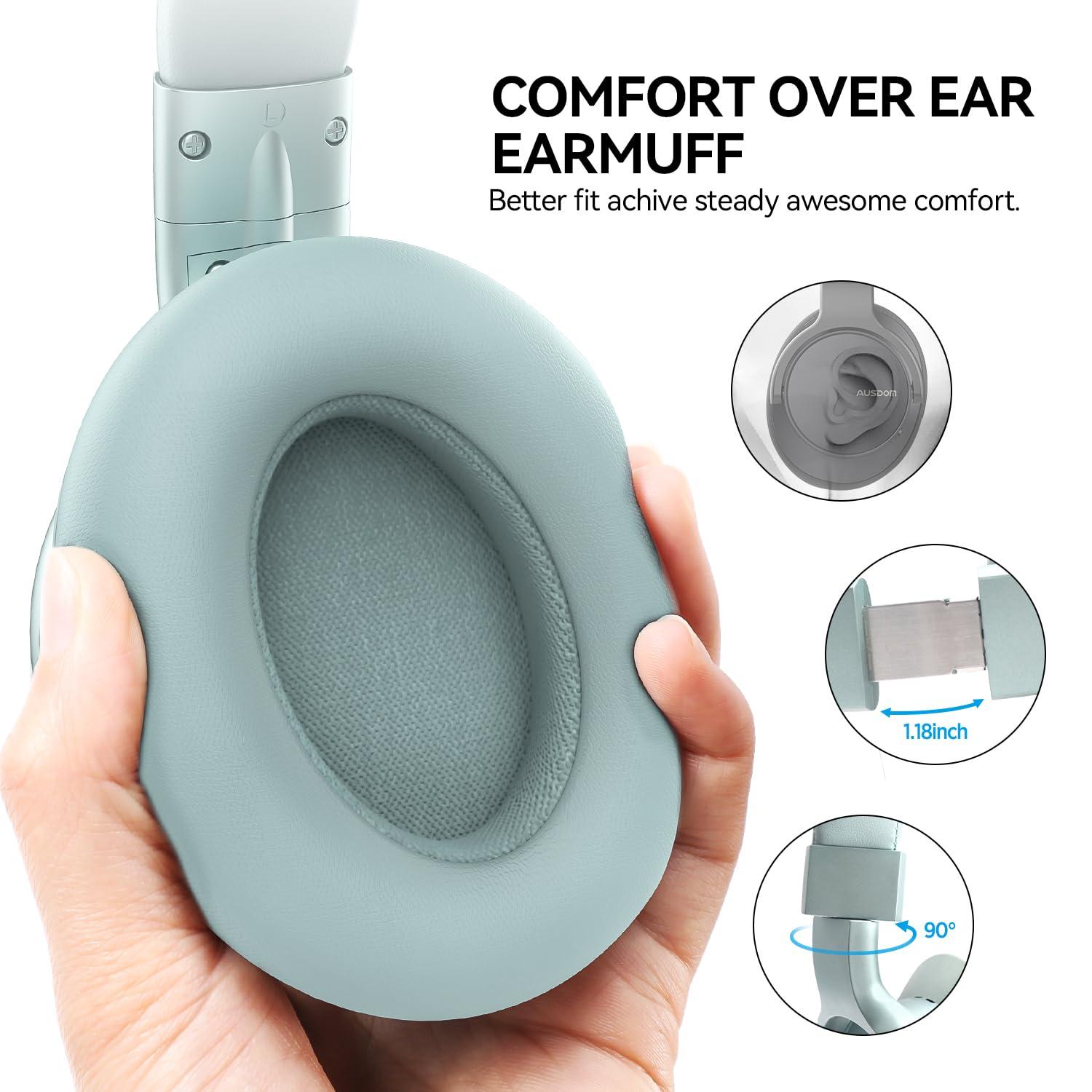 AUSDOM AUSDOM Wireless Noise Cancelling Headphones Bluetooth, E7 Over-Ear ANC Headphones with Microphone, 50Hrs Playtime, Hi-Fi Stereo Sound, USB C Charge, Comfortable Earpads for Travel Work, Mint Green