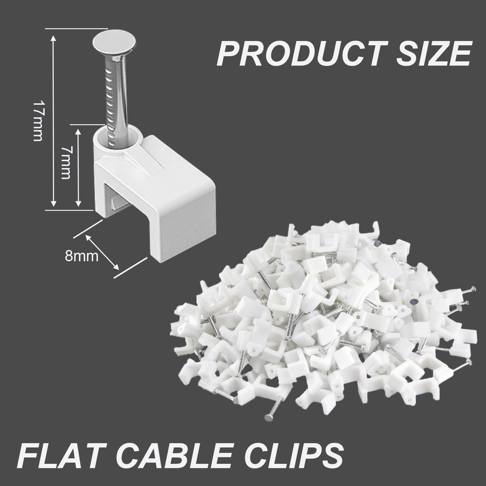YIOVVOM Ethernet Nails Cable Clips - 200 Pieces 8mm Ethernet Cable Clips with Nails Cord Holder for Cat5 Cat6 Cat7 Cat8 RJ45 Cable and Telephone line Flat Ethernet Cable (Square)