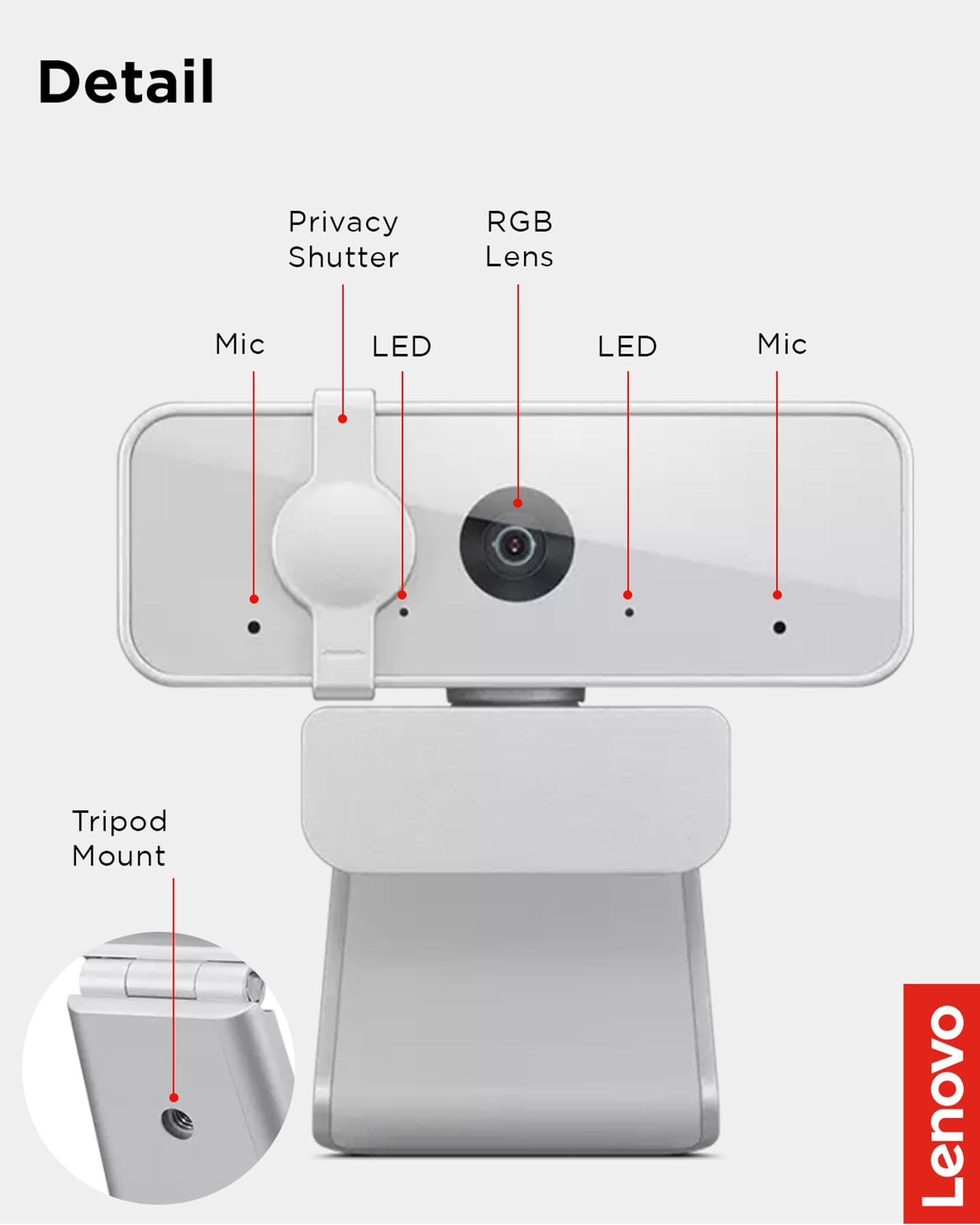 Lenovo Lenovo HD 1080p Webcam (300 FHD) - Monitor Camera with 95 Wide Angle, 360 Rotation Pan & Tilt, Dual Microphones Attachable Desktop Cam with Privacy Shutter for Remote Work, Streaming & Gaming