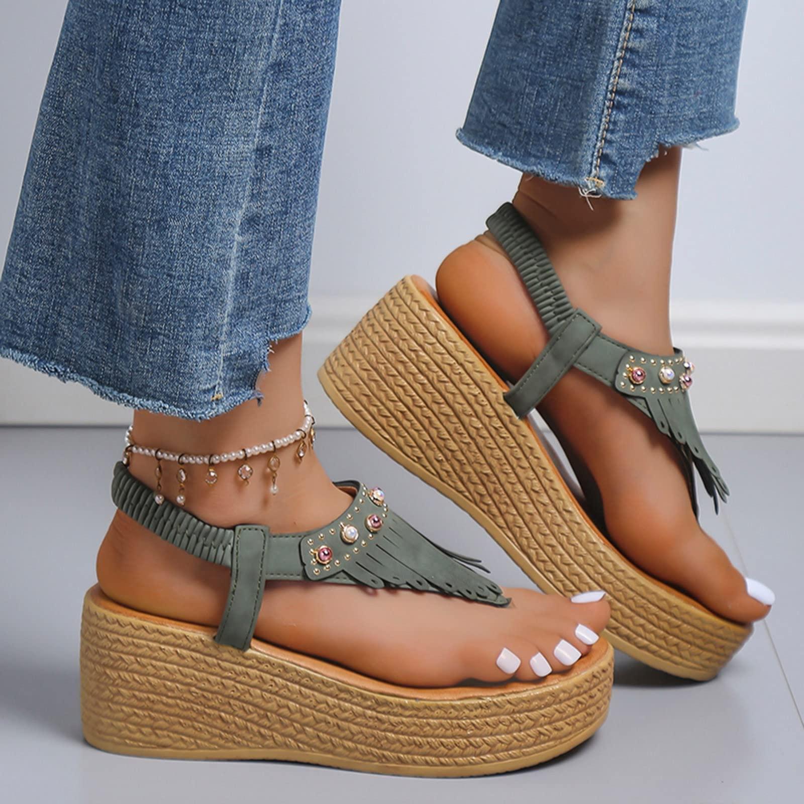 ZBYY ZBYY Women\'s Platform Wedges Heel Sandals Summer Wedge Flip Flops Sandals Slip On Elastic Ankle Strap Party Dress Shoes